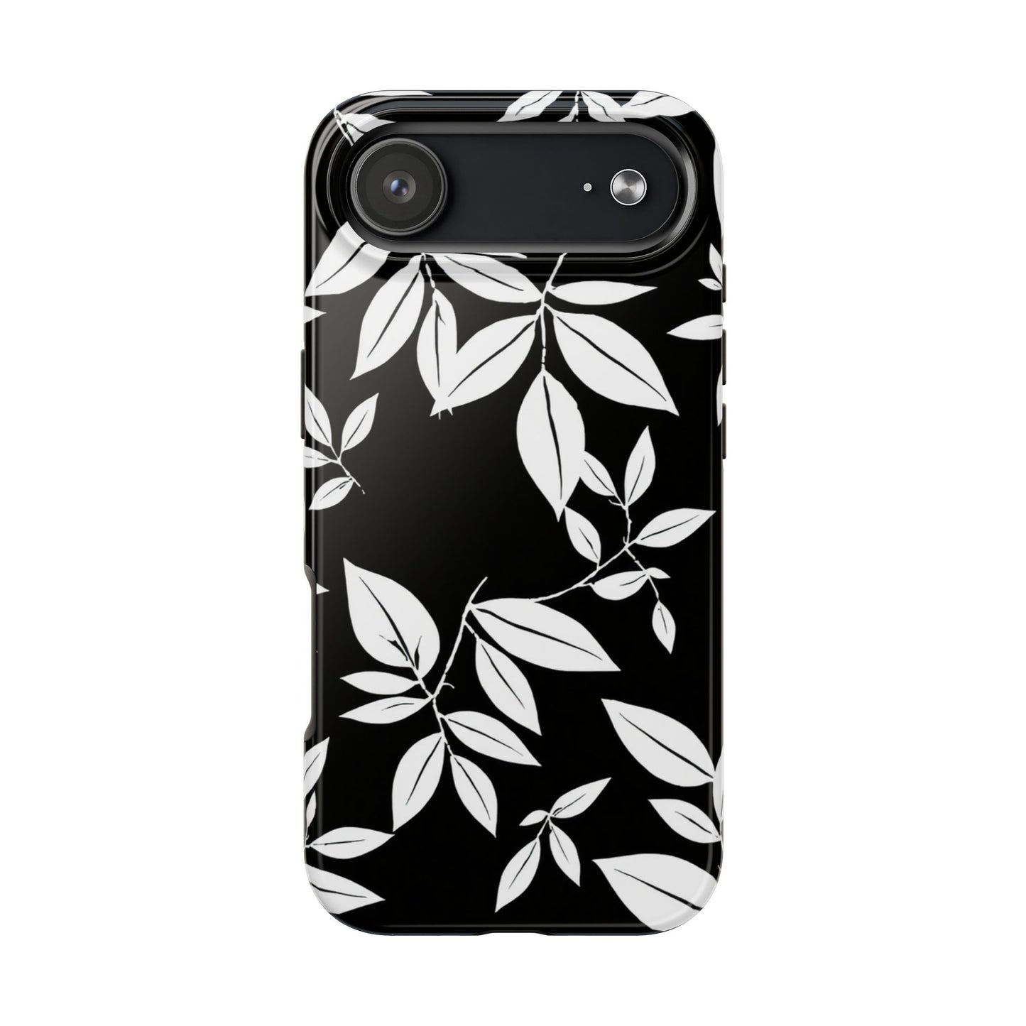 Chic Floral Tough Phone Case - Elegant Black & White Design for Stylish Protection