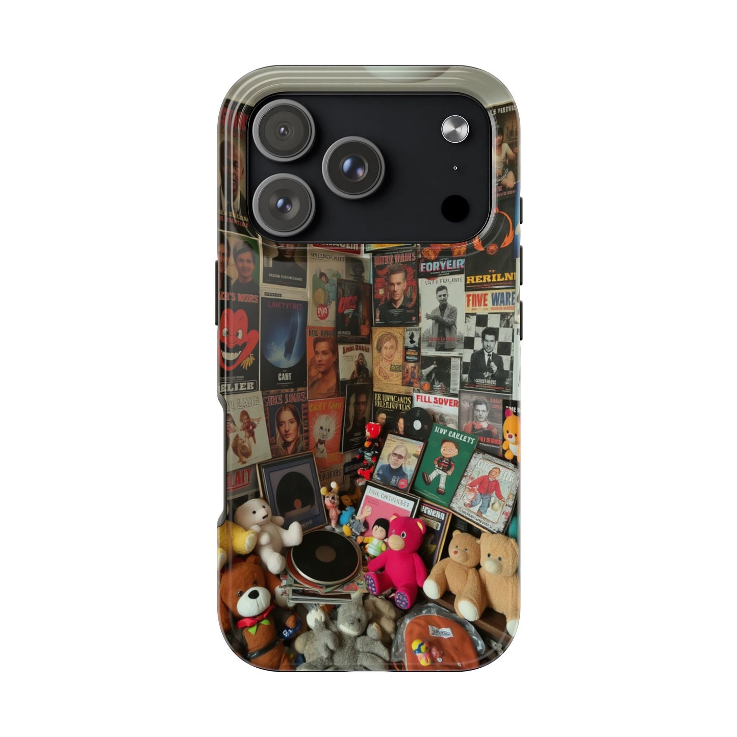 Retro Vibe Tough Phone Case - Vintage Movie Posters & Plush Toys Design
