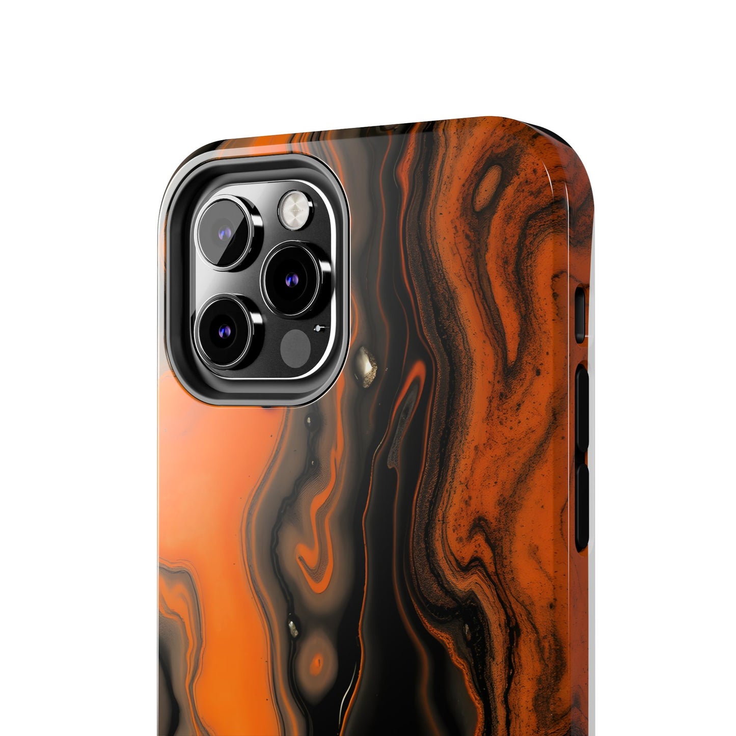 Stylish Tough Phone Case - Bold Black and Orange Metallic Lava Flow Design - for iPhone