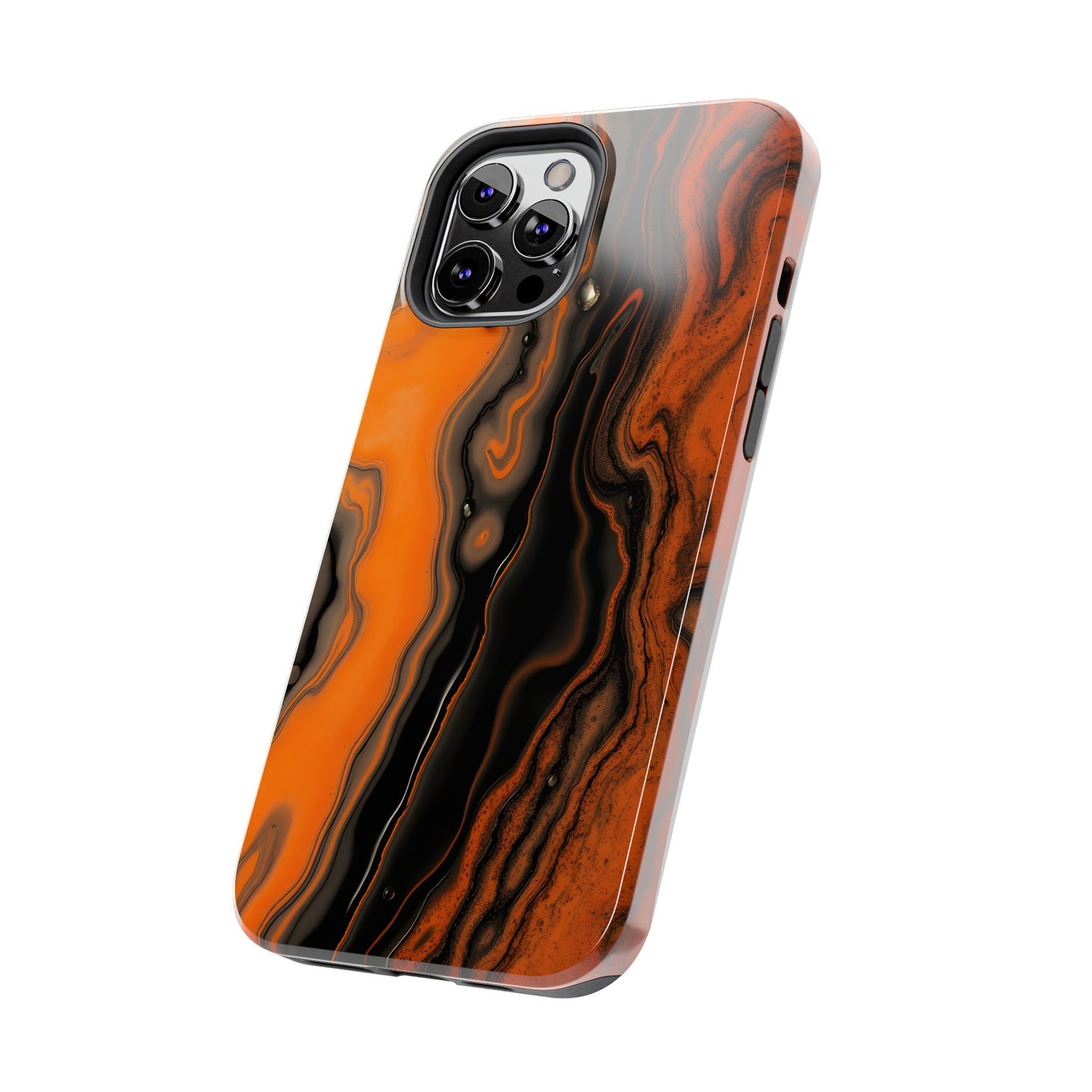 Stylish Tough Phone Case - Bold Black and Orange Metallic Lava Flow Design - for iPhone