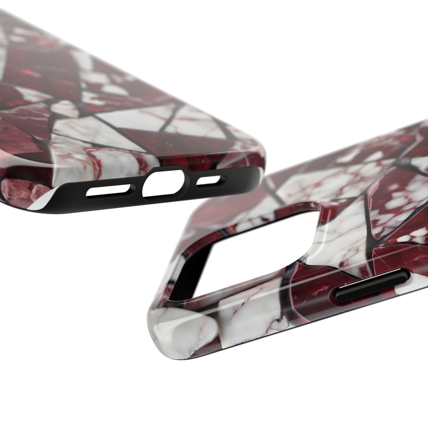 Shattered Dark Red Marble Pattern Tough Phone Case - Durable & Stylish Protection for iPhone