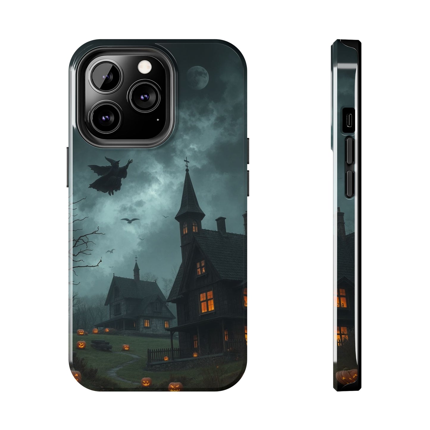 Halloween-Themed Tough Phone Case with Spooky House Design