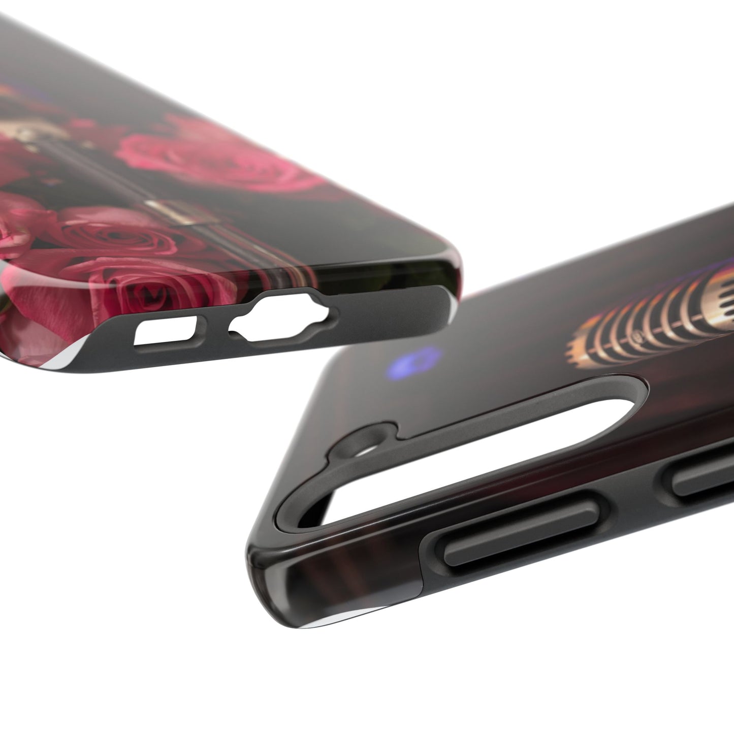 Stylish Tough Phone Case with Vintage Microphone and Roses