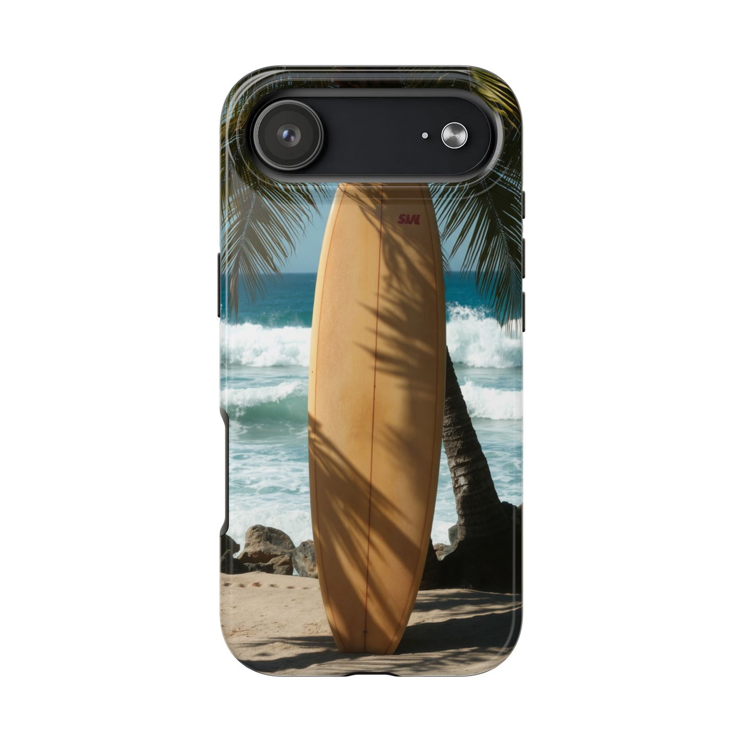Tough Surfing Phone Case - Beach Vibes with Palm Trees & Surfboard