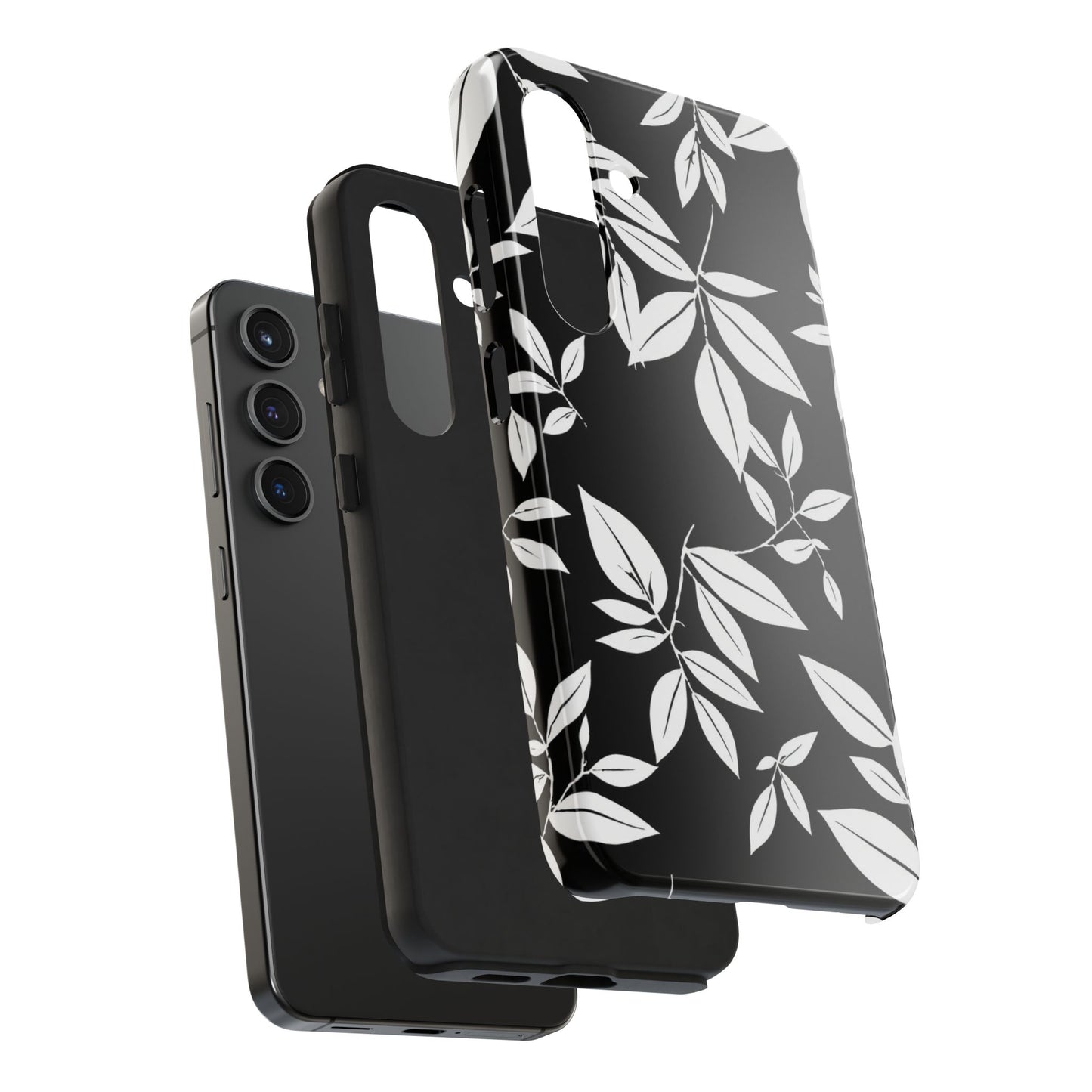 Chic Floral Tough Phone Case - Elegant Black & White Design for Stylish Protection
