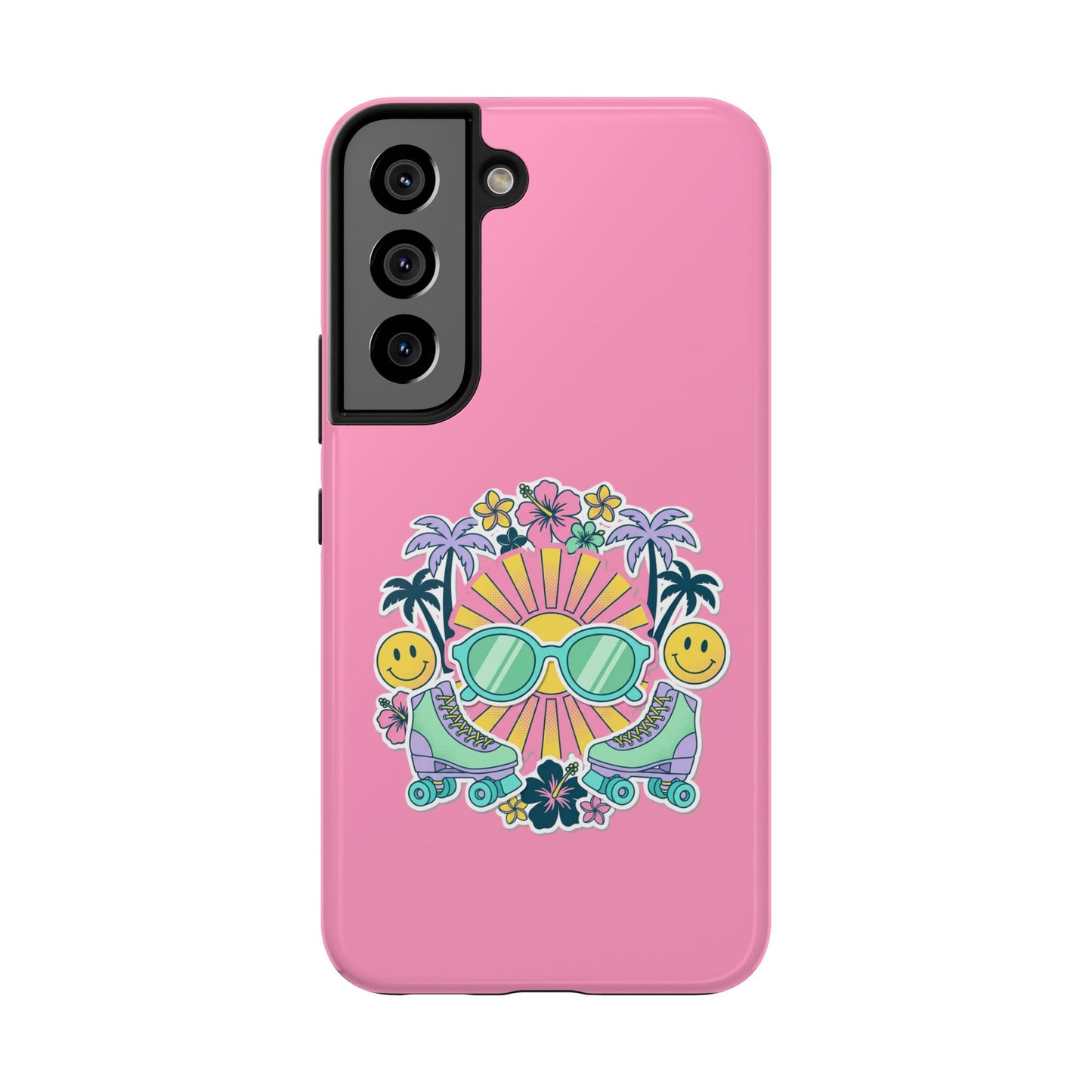 Retro Summer Phone Case — Y2K Palm Trees, Roller Skates & Smiley Collage