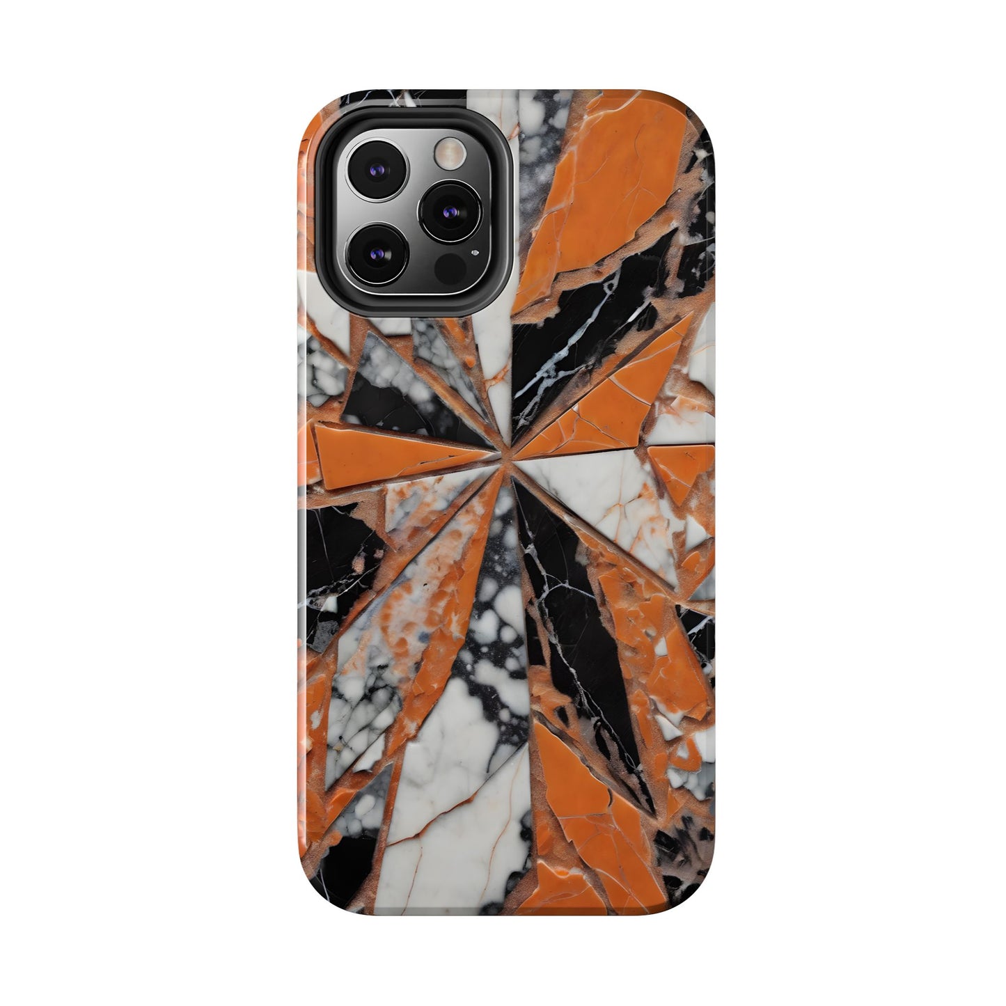 Shattered Pieces Marble Black and Orange Tough Phone Case - for iPhone