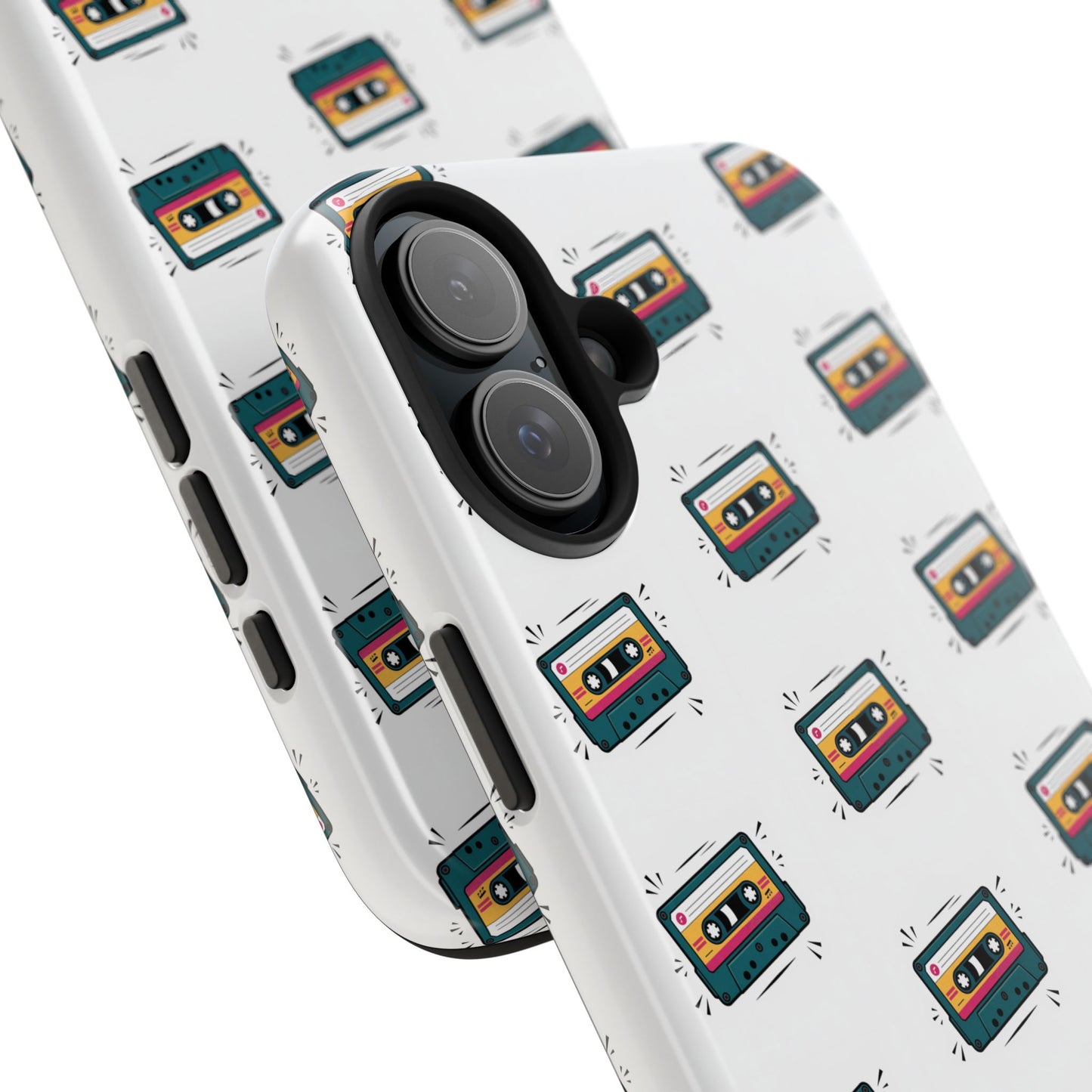 Retro Cassette Tape Phone Case Pattern - White