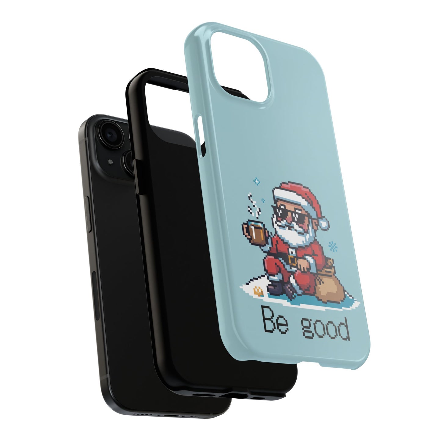 Pixel Art Santa Claus iPhone Case - Festive Tough Case with 'Be Good' Design