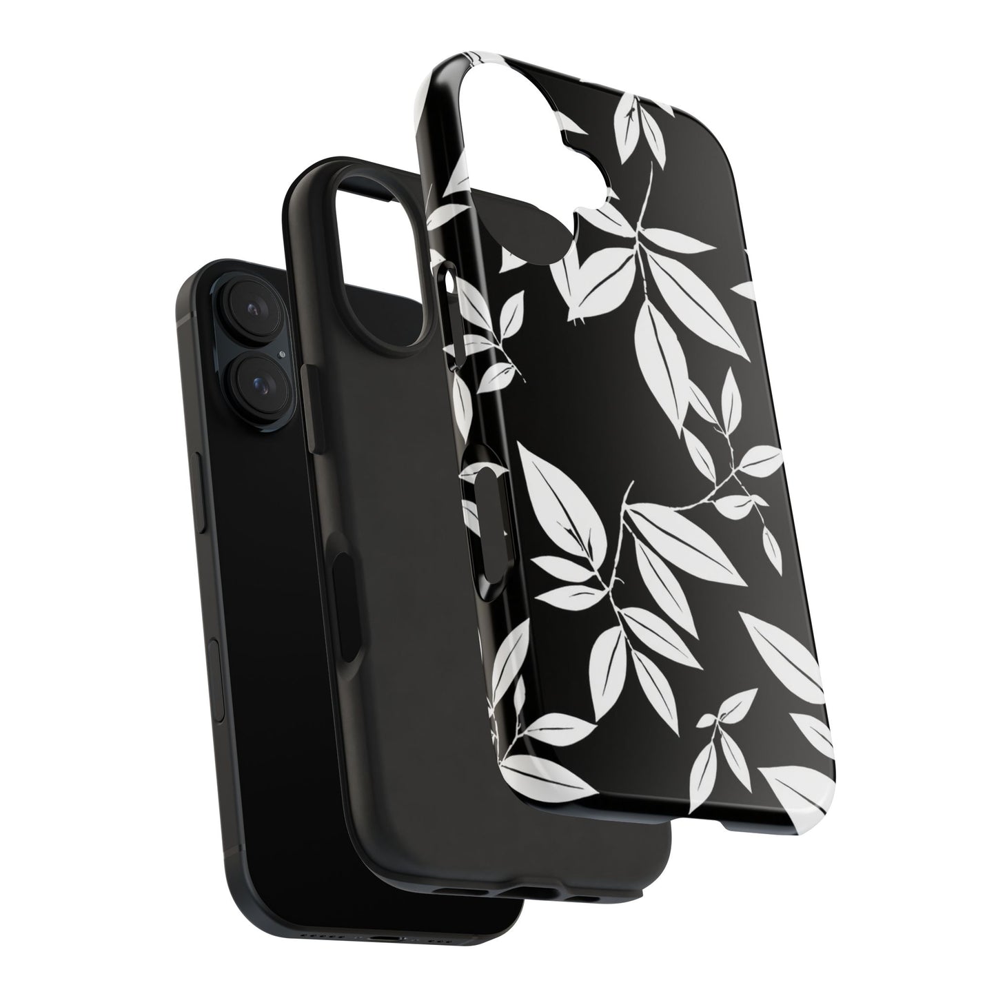 Chic Floral Tough Phone Case - Elegant Black & White Design for Stylish Protection