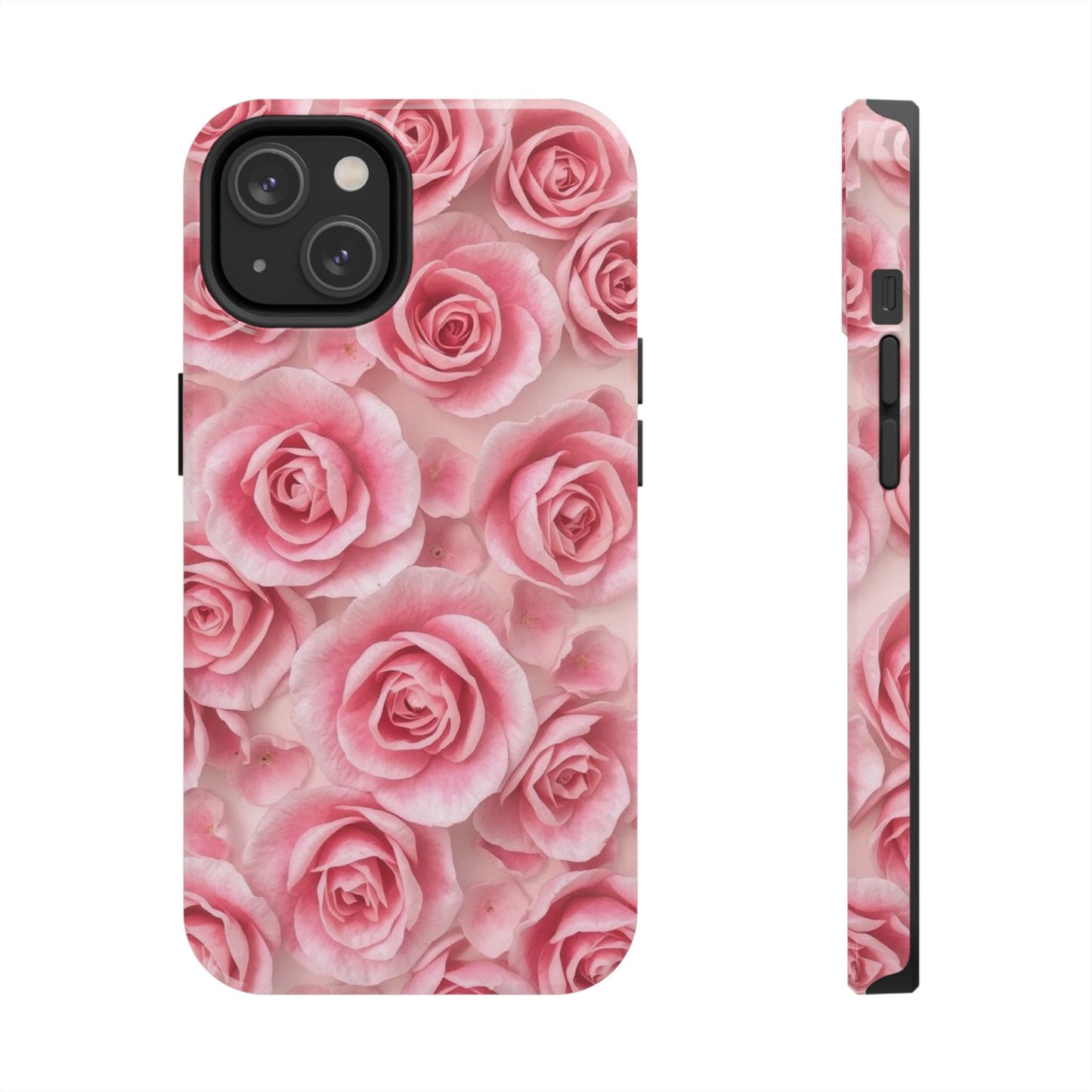Floral Tough Phone Case - Pink Rose Design, Durable Protection for Flower Lovers