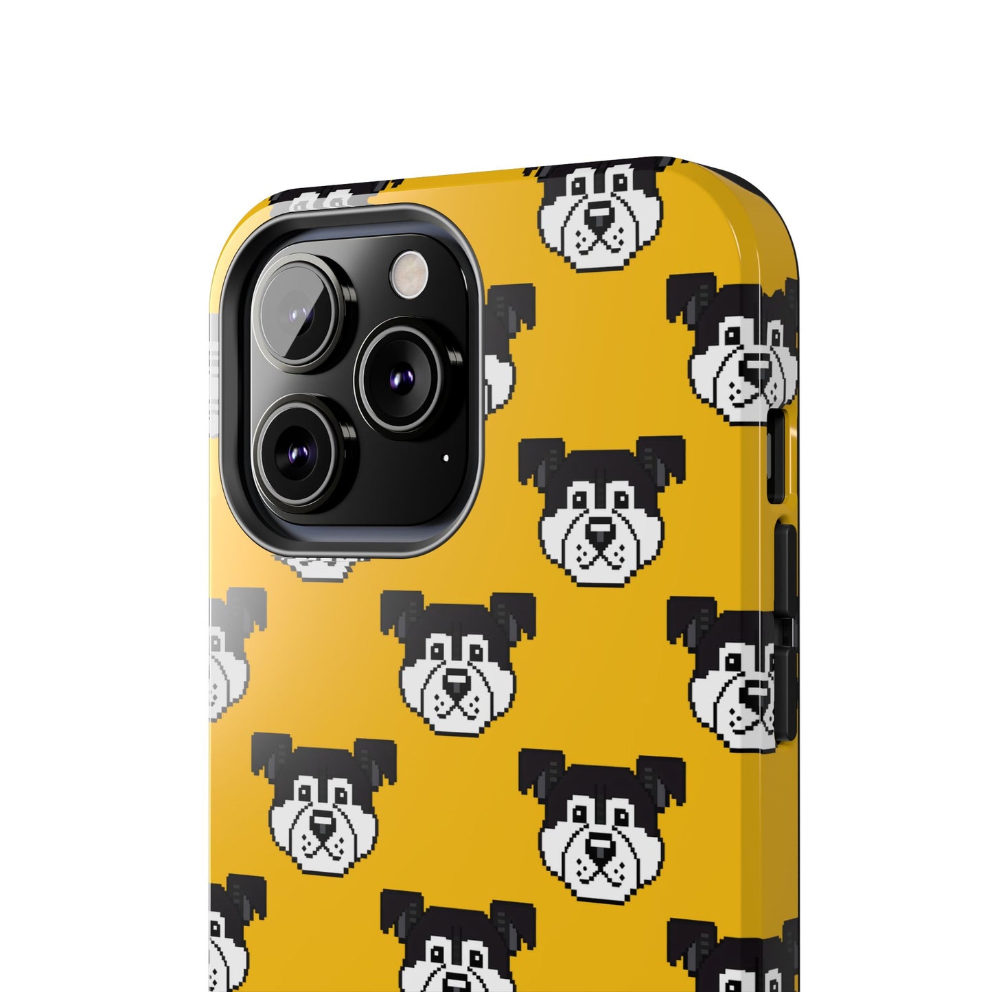 Playful Dog Pattern Tough Phone Case for Pet Lovers - Pixel Art Dog Yellow Background - for iPhone