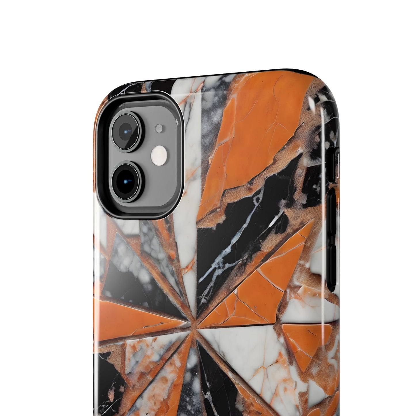 Shattered Pieces Marble Black and Orange Tough Phone Case - for iPhone