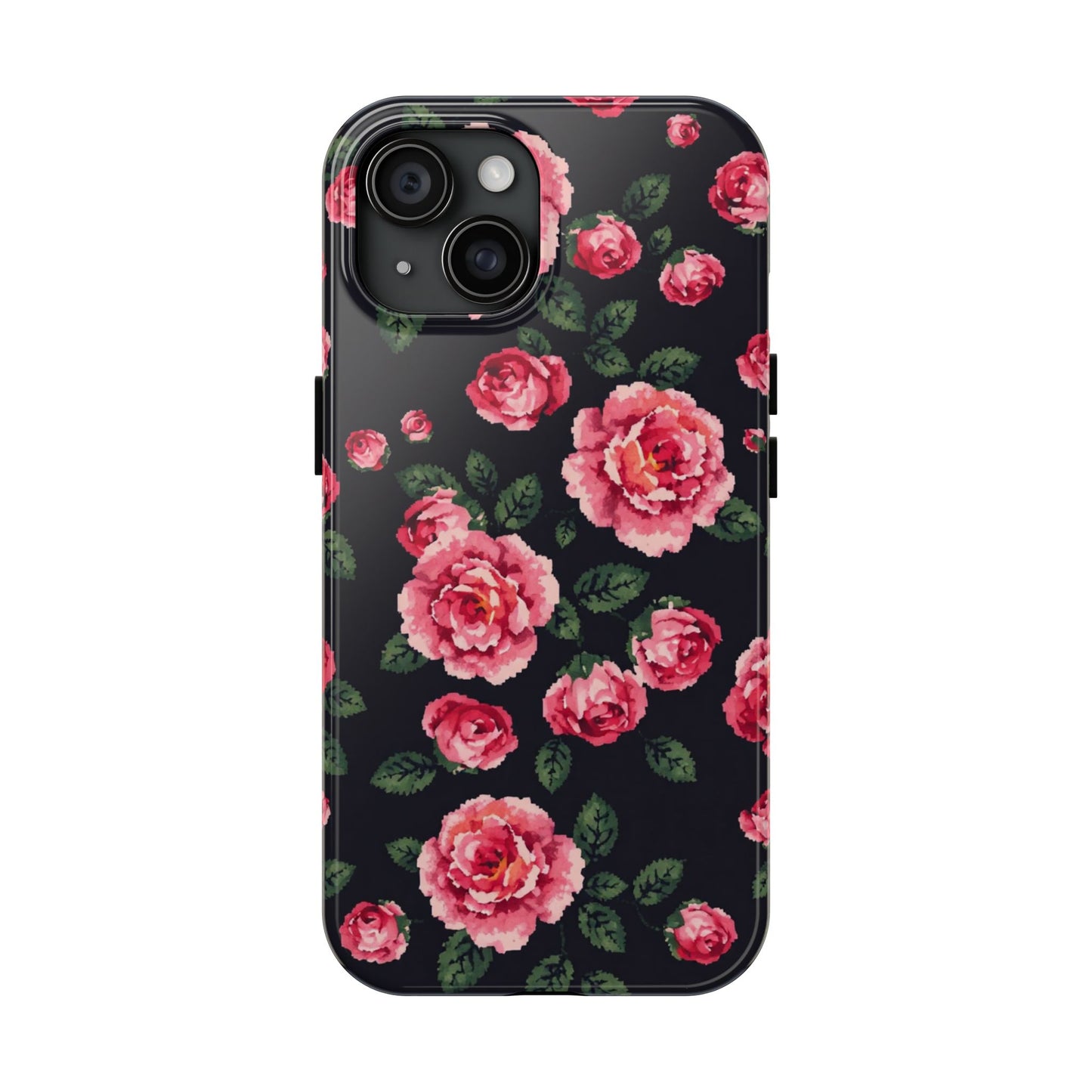 Pixelated Floral Tough Phone Case - Elegant Rose Design for Protection & Style - for iPhone