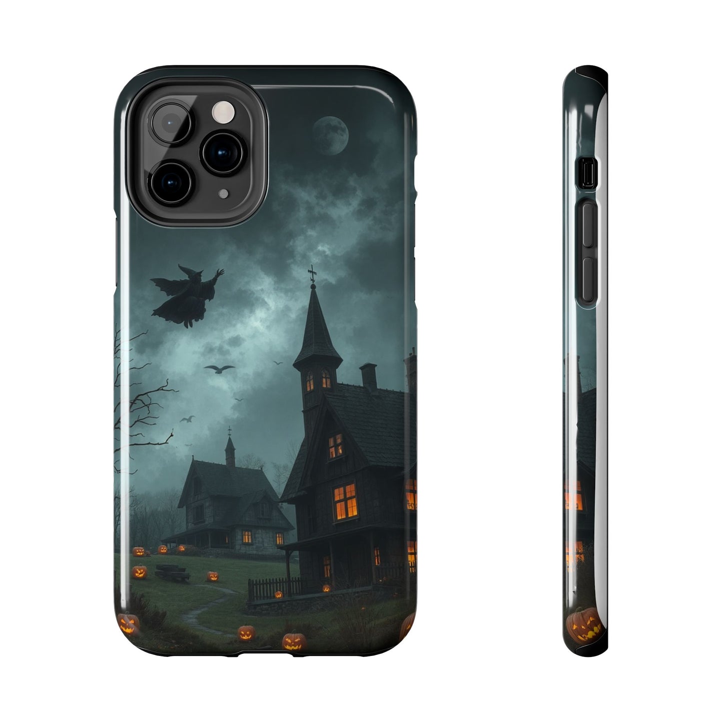 Halloween-Themed Tough Phone Case with Spooky House Design