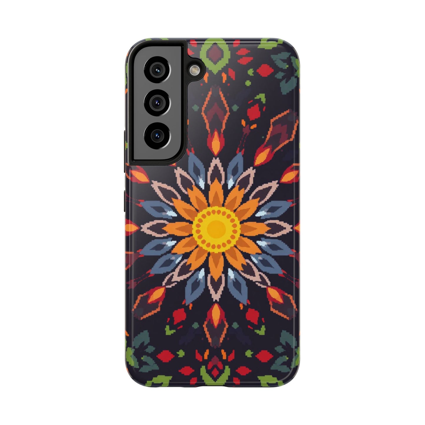 Pixel Art Floral Tough Phone Case - Pixelated Mandala Design for iPhone