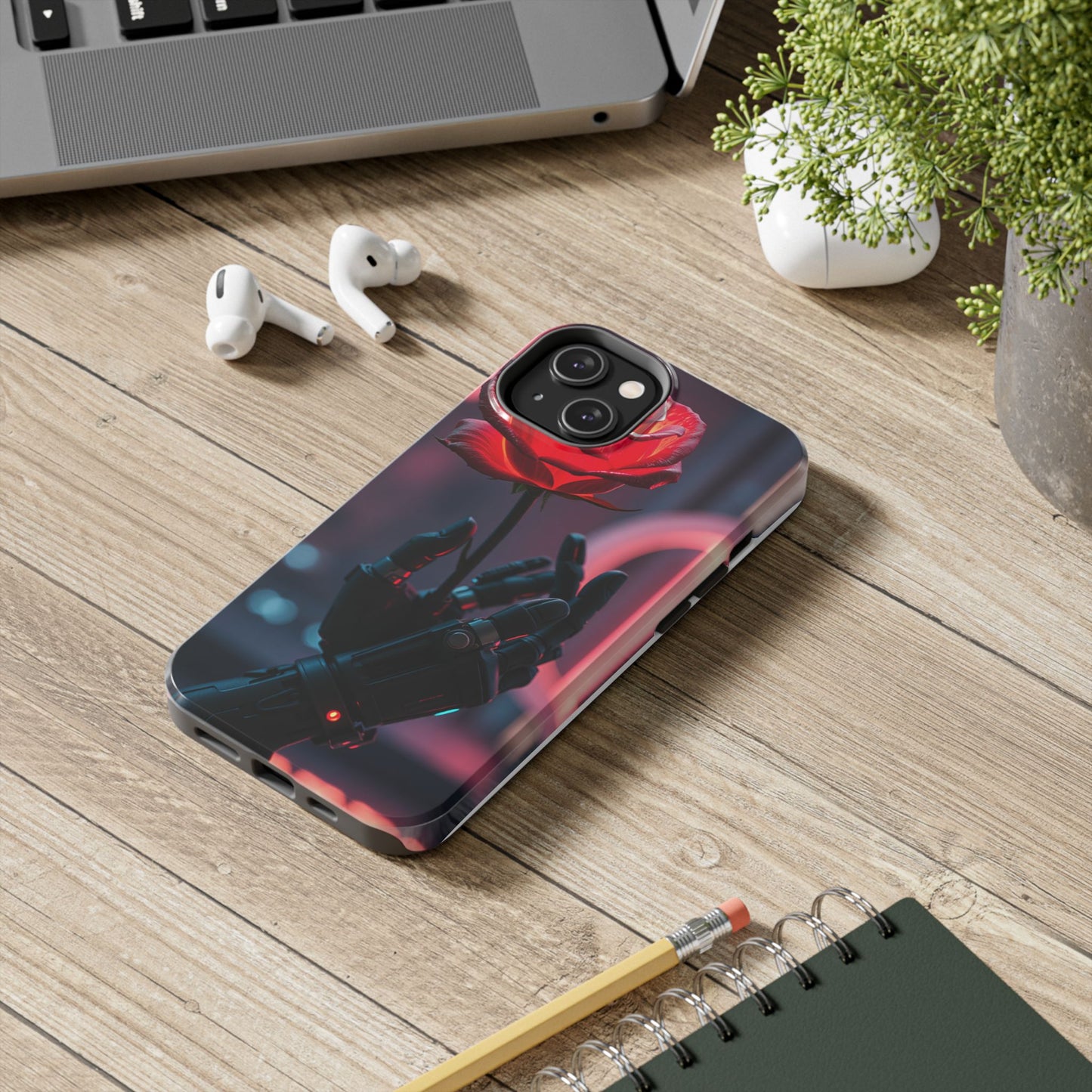 Futuristic Tough Phone Case with Robotic Rose Design | Durable Protection