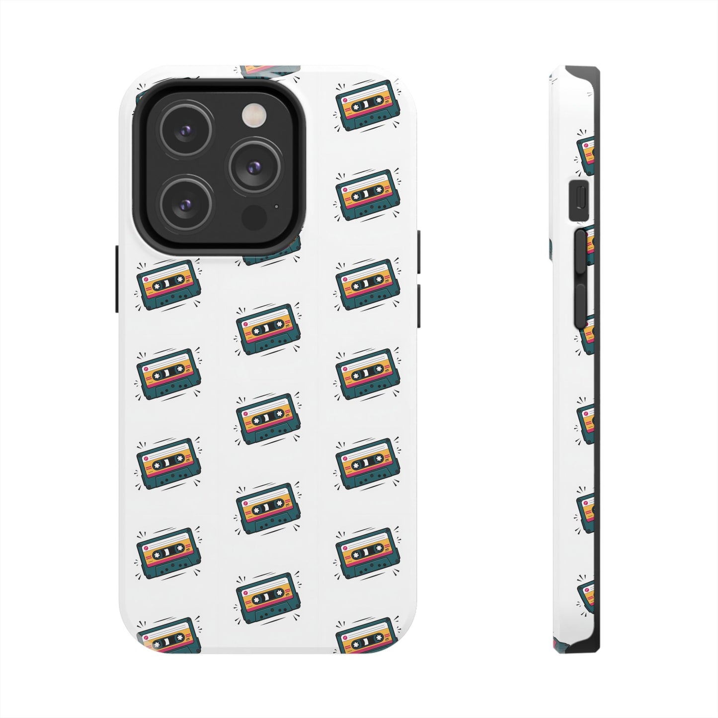 Retro Cassette Tape Phone Case Pattern - White