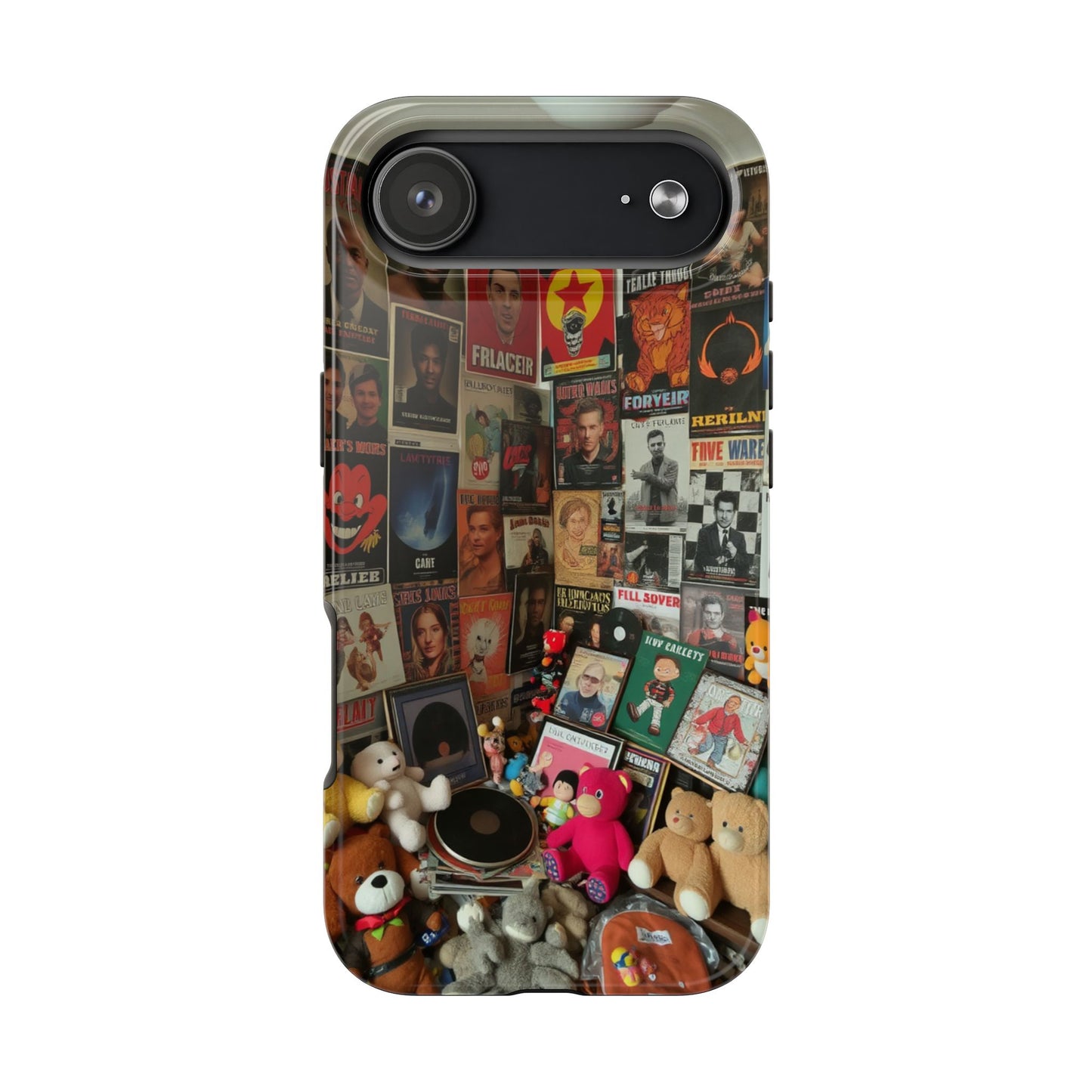 Retro Vibe Tough Phone Case - Vintage Movie Posters & Plush Toys Design