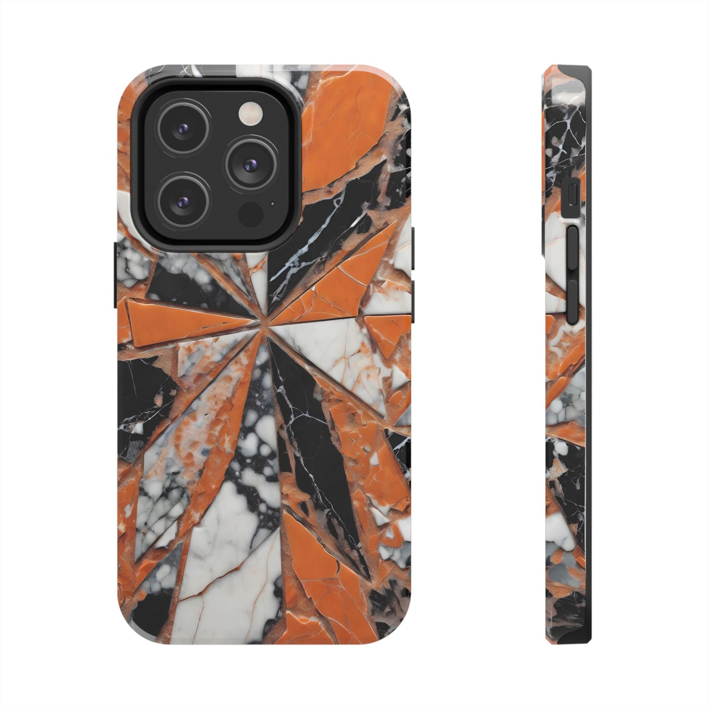 Shattered Pieces Marble Black and Orange Tough Phone Case - for iPhone