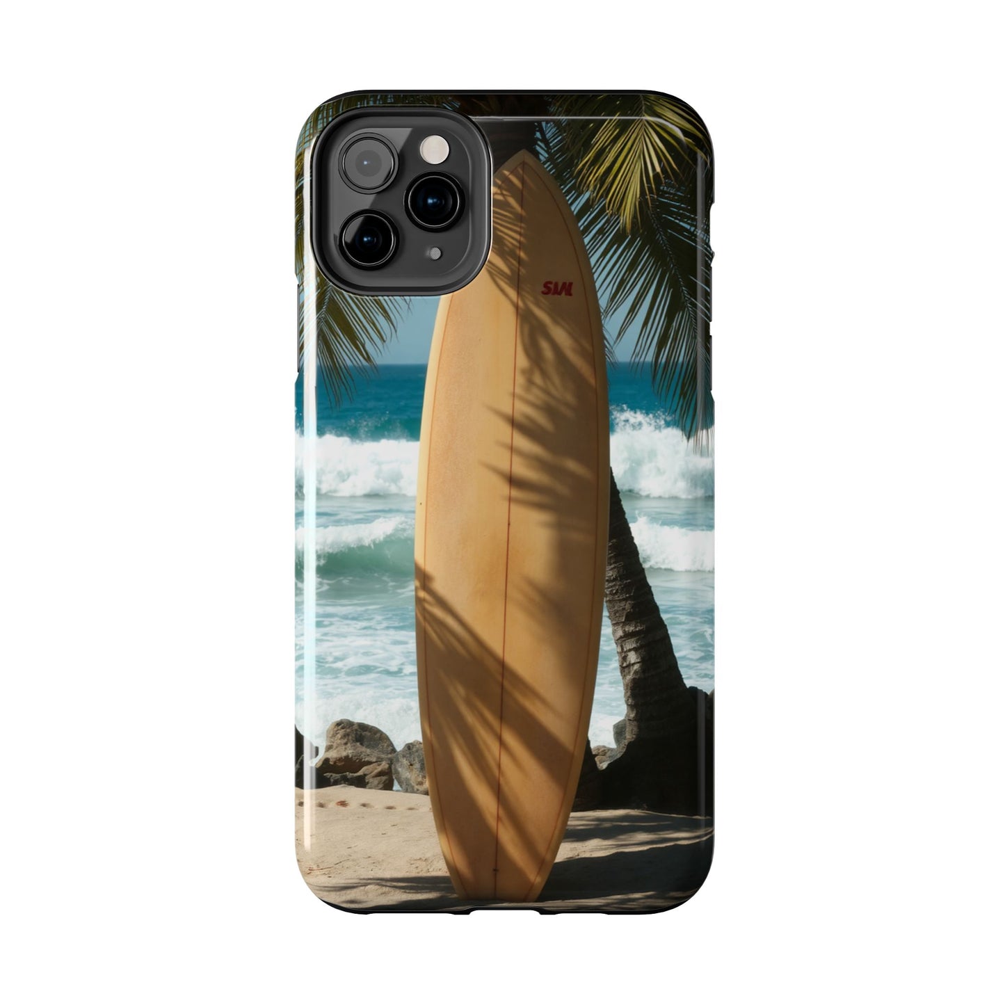 Tough Surfing Phone Case - Beach Vibes with Palm Trees & Surfboard