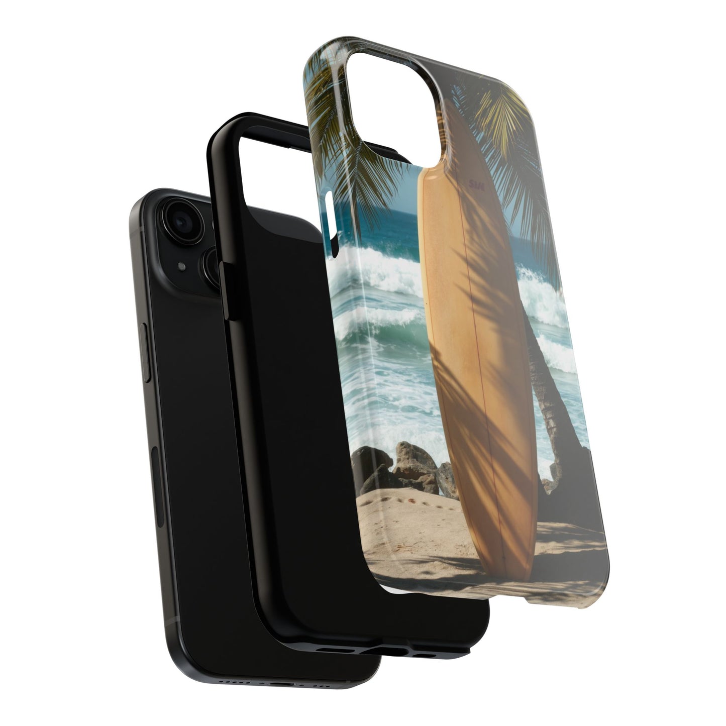 Tough Surfing Phone Case - Beach Vibes with Palm Trees & Surfboard