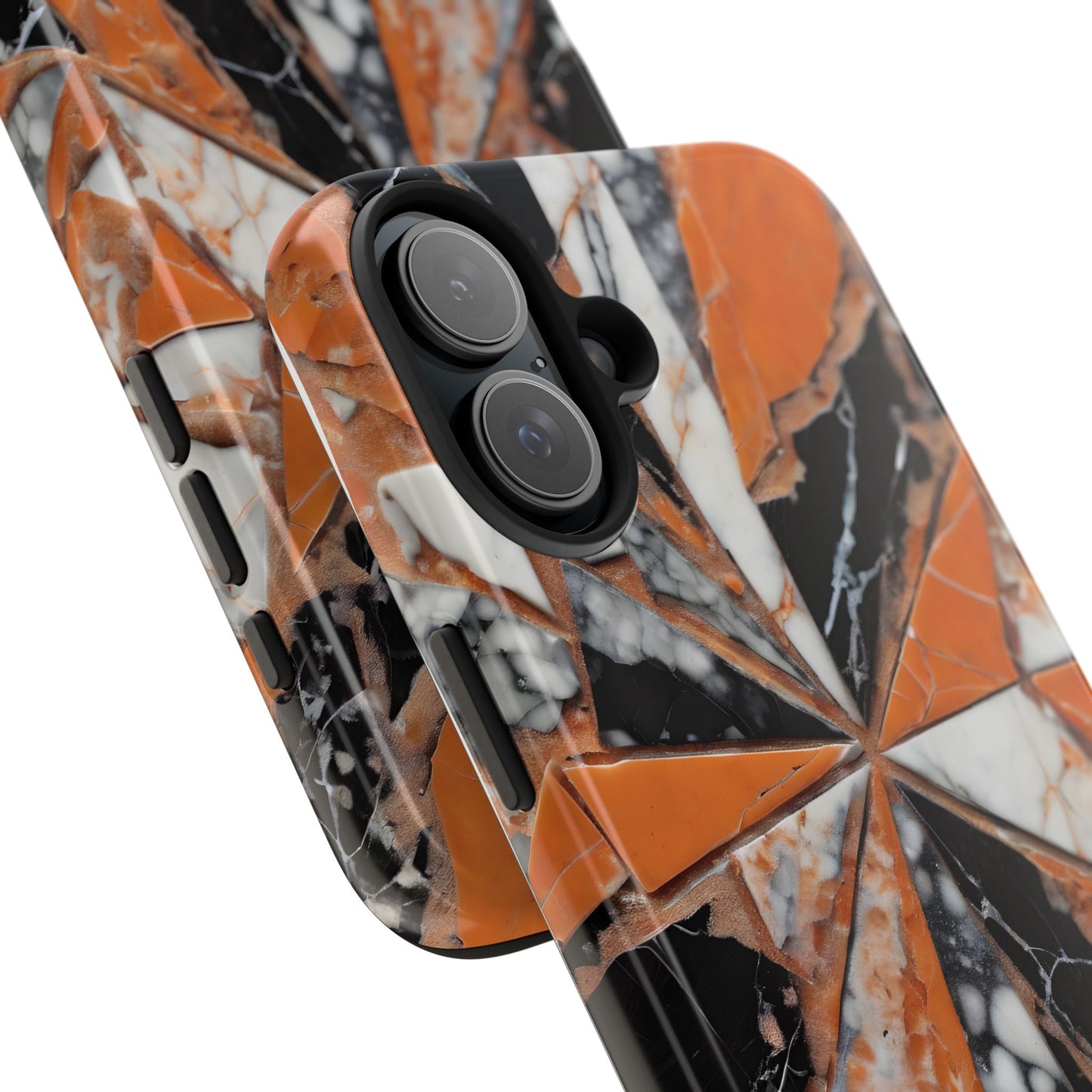 Shattered Pieces Marble Black and Orange Tough Phone Case - for iPhone
