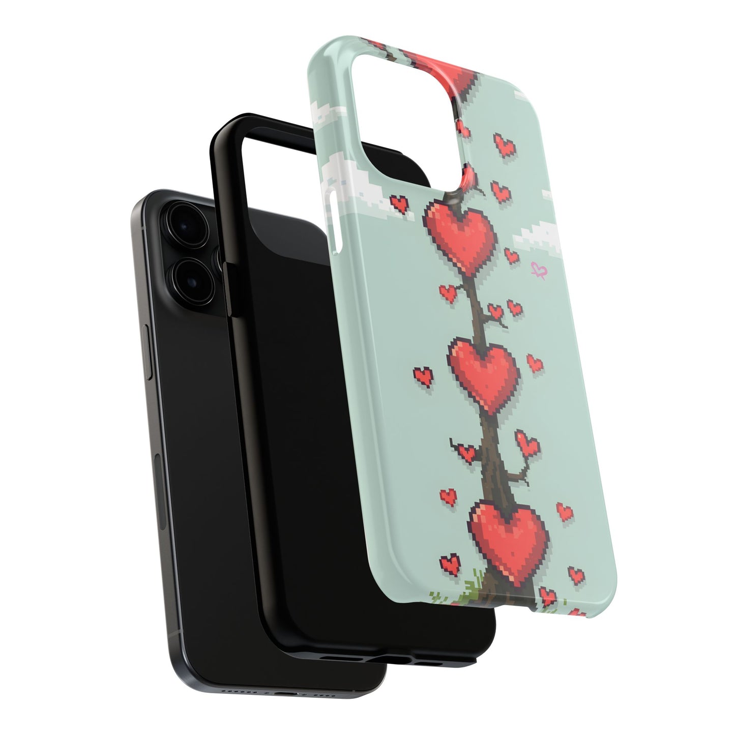 Pixelated Love Hearts Tree | Tough Phone Case - Cute Design - for iPhone