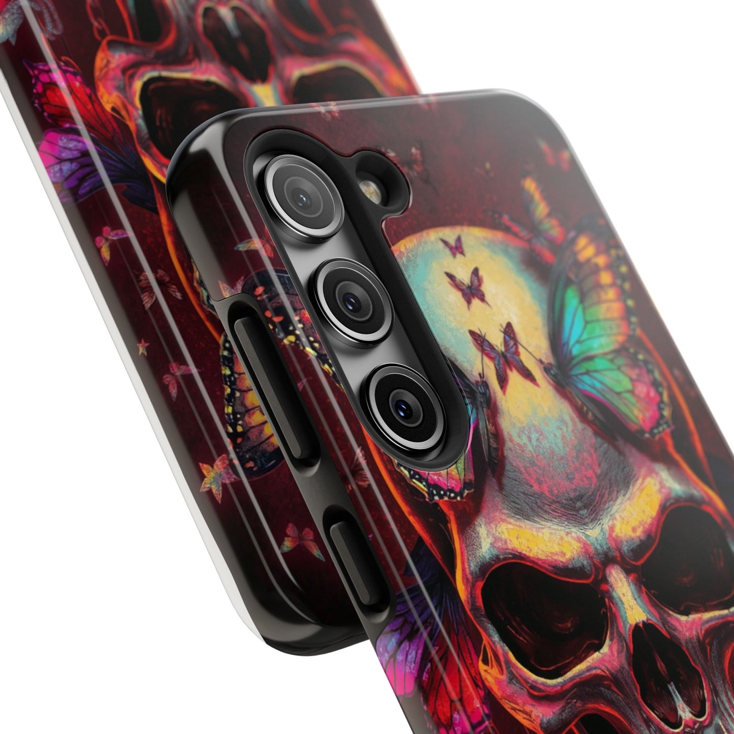 Gothic Skull Phone Case with Butterflies - Durable Tough Phone Case