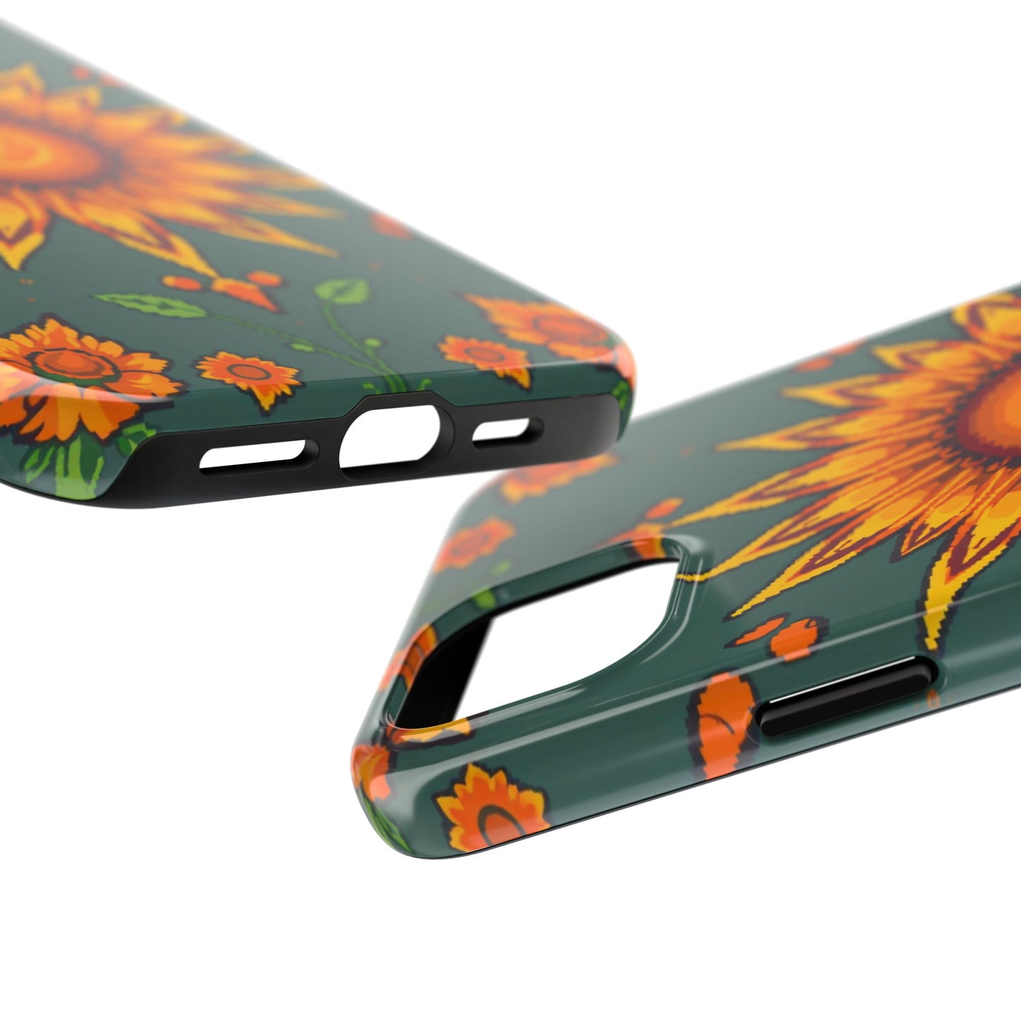 Pixelated Vibrant Floral Tough Phone Case | Sunflower Design for Nature Lovers - for iPhone