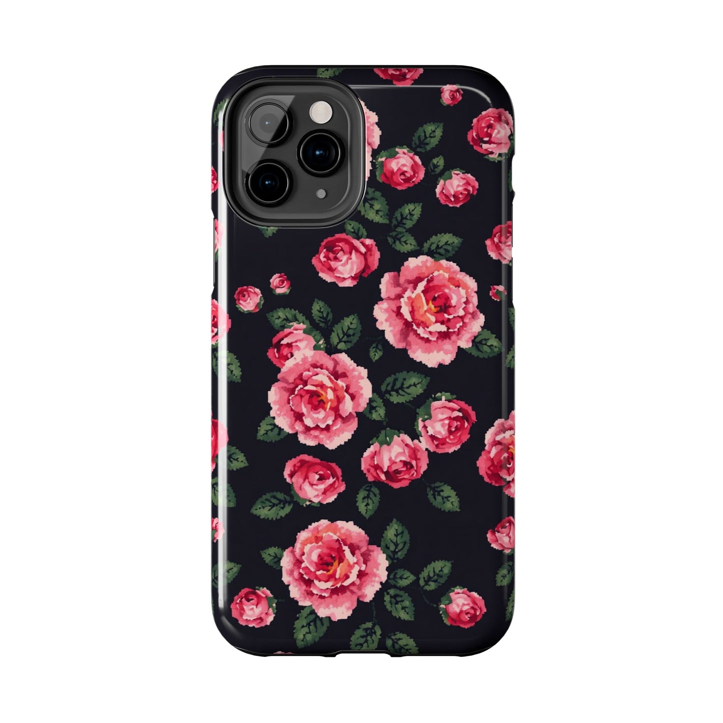 Pixelated Floral Tough Phone Case - Elegant Rose Design for Protection & Style - for iPhone