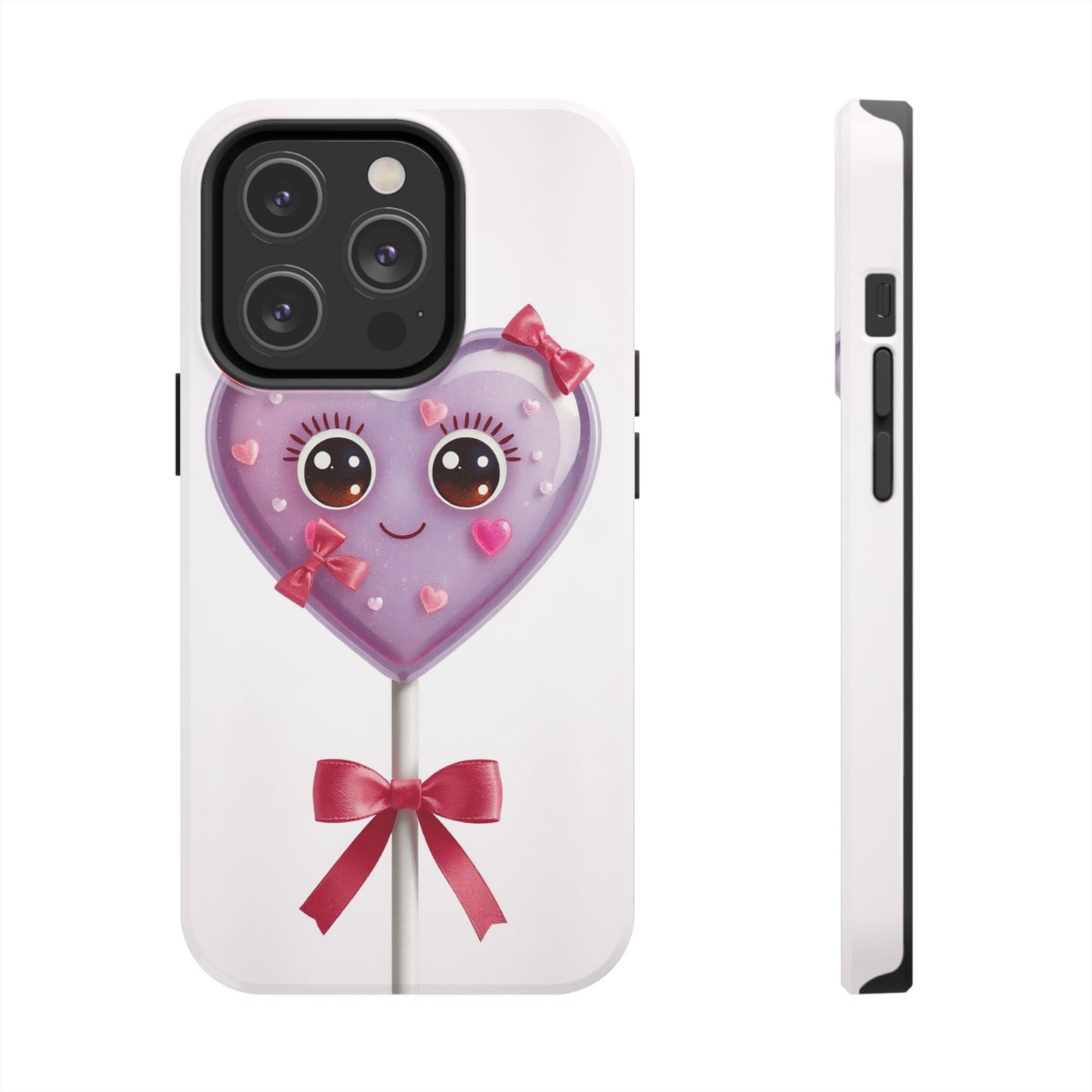 Cute Heart Lollipop Tough Phone Case - Adorable Protection for Candy Lovers
