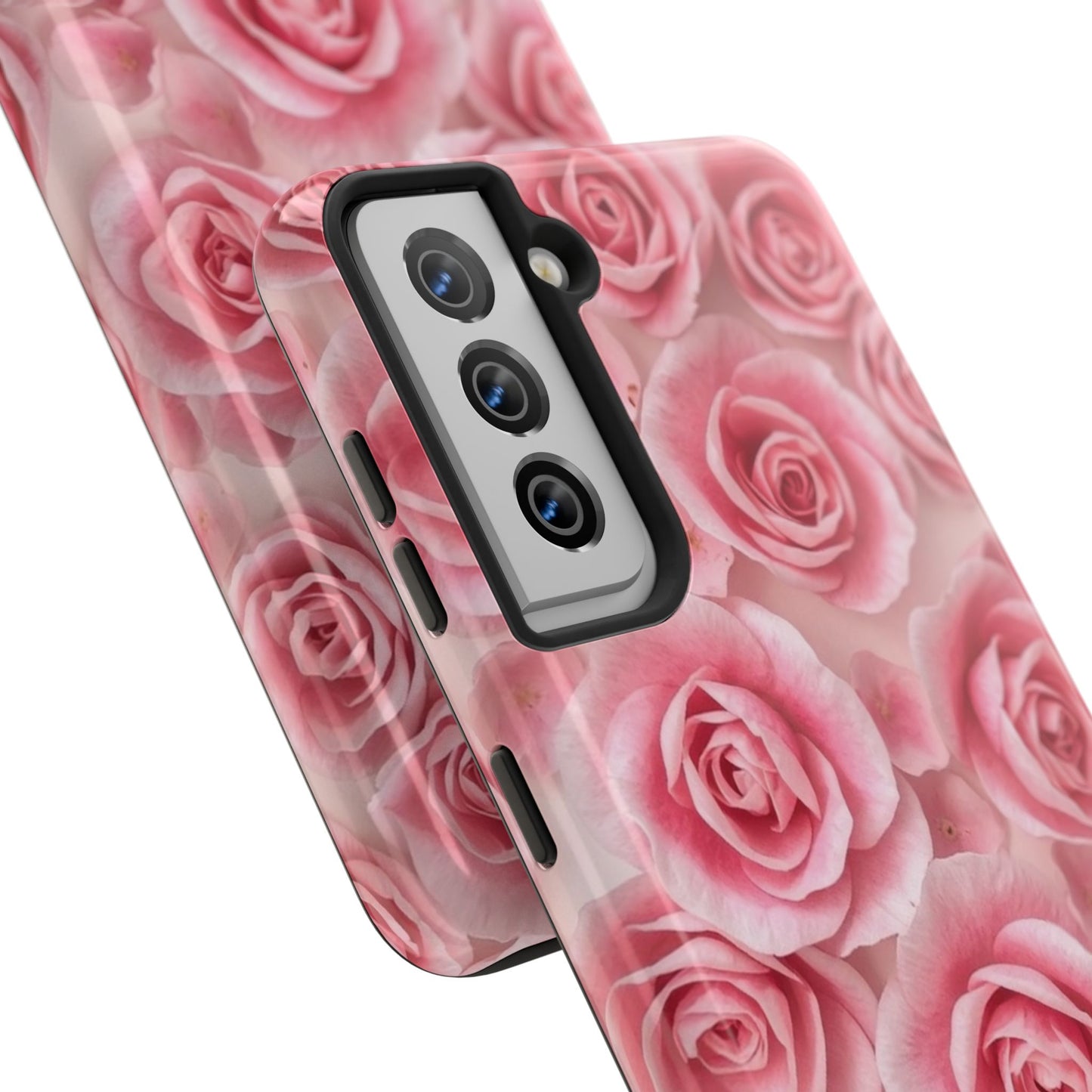 Floral Tough Phone Case - Pink Rose Design, Durable Protection for Flower Lovers