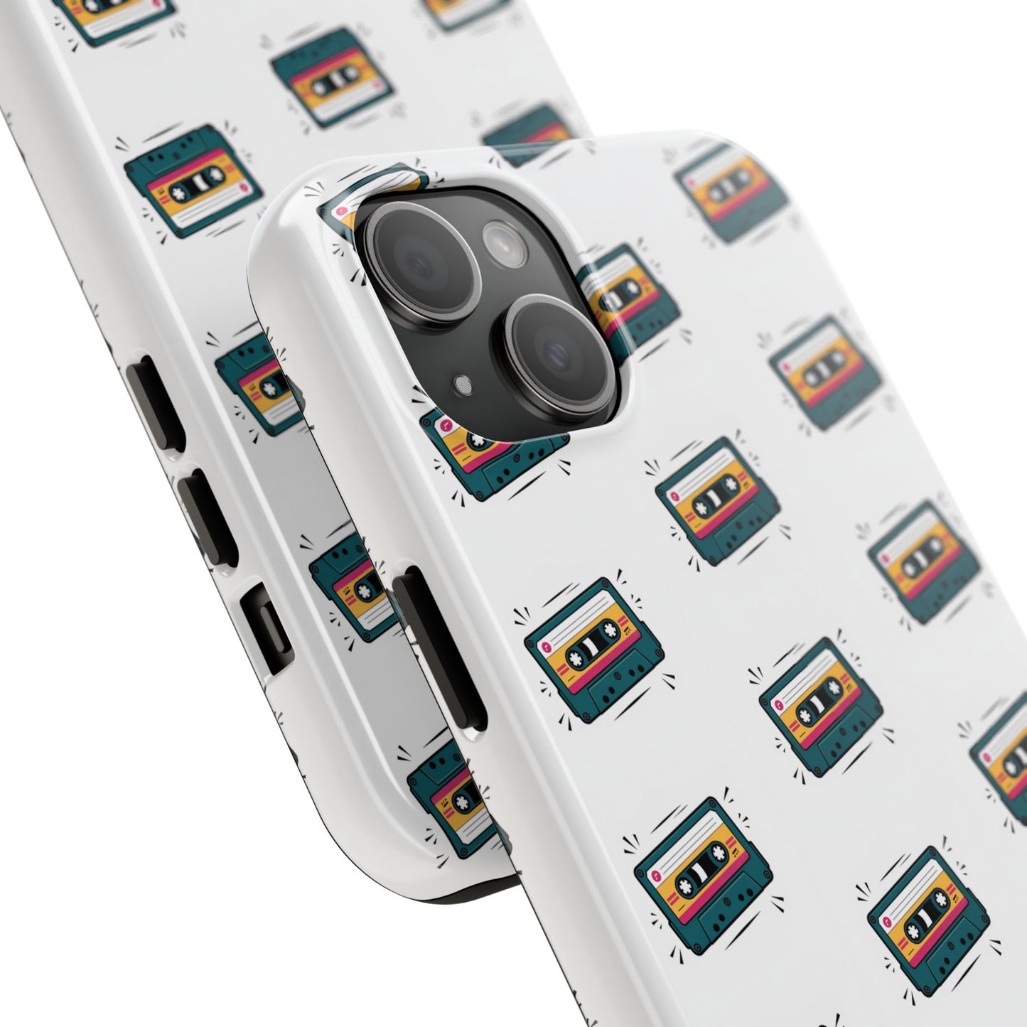 Retro Cassette Tape Phone Case Pattern - White