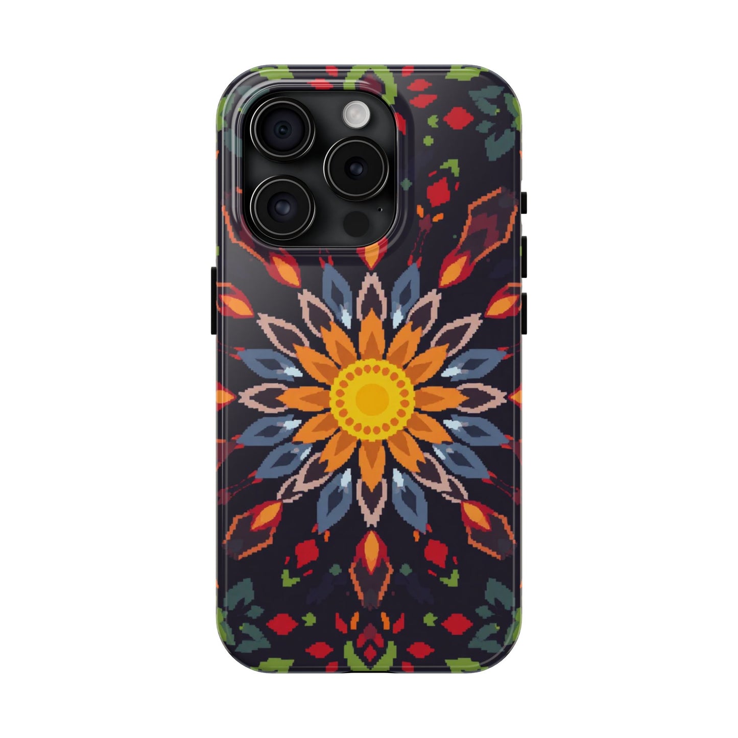 Pixel Art Floral Tough Phone Case - Pixelated Mandala Design for iPhone