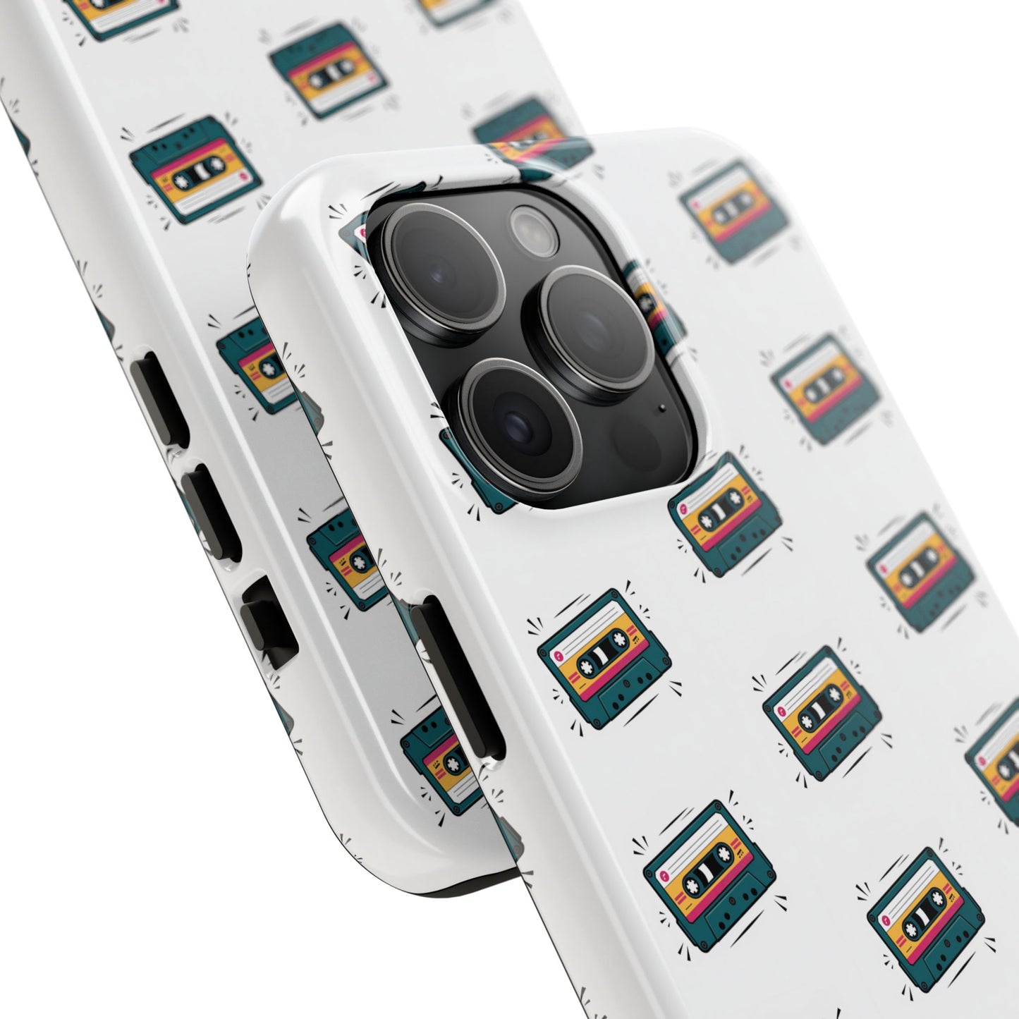 Retro Cassette Tape Phone Case Pattern - White