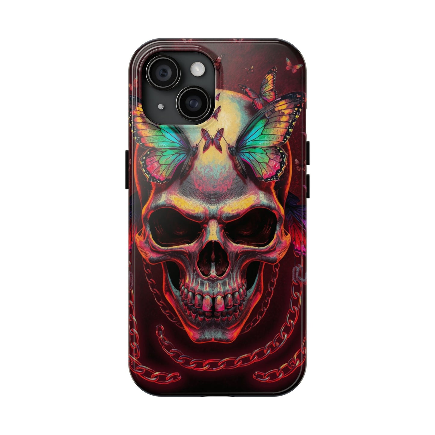 Gothic Skull Phone Case with Butterflies - Durable Tough Phone Case
