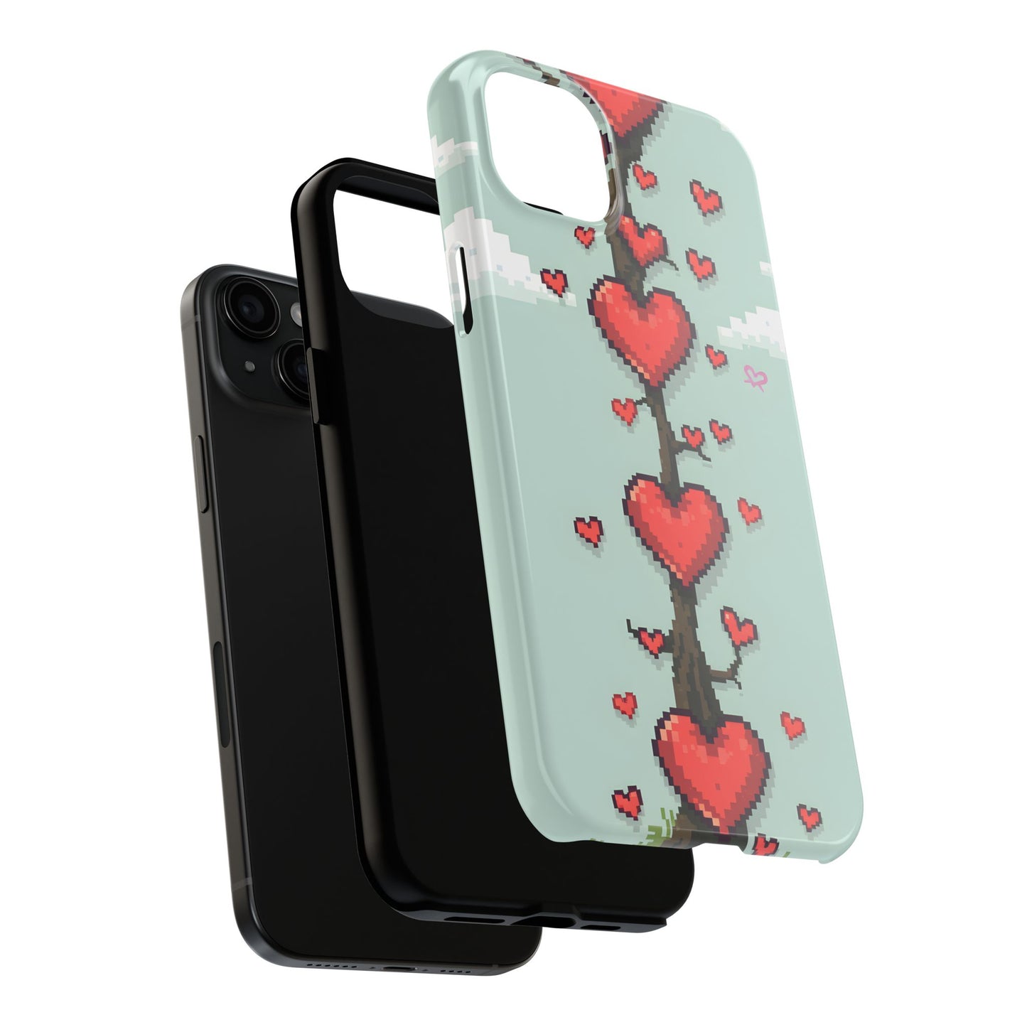 Pixelated Love Hearts Tree | Tough Phone Case - Cute Design - for iPhone