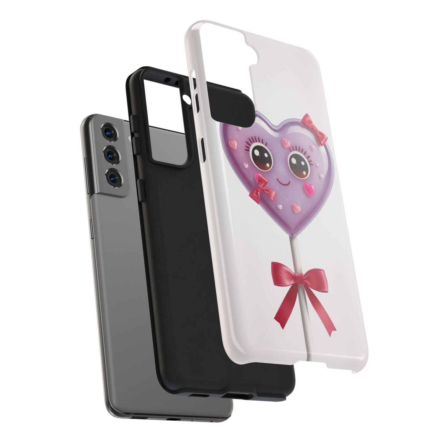 Cute Heart Lollipop Tough Phone Case - Adorable Protection for Candy Lovers