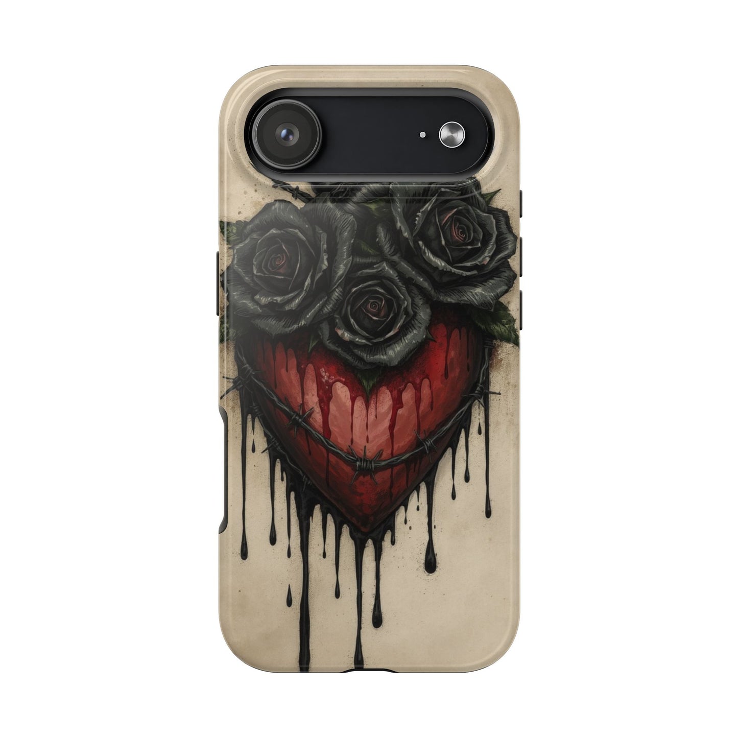 Gothic Heart Phone Case with Roses - Tough & Durable Design