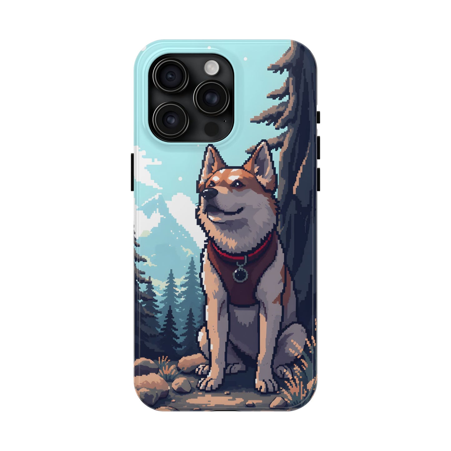 Retro Dog Adventure Tough Phone Case - Pixel Art Shiba Inu Design - for iPhone