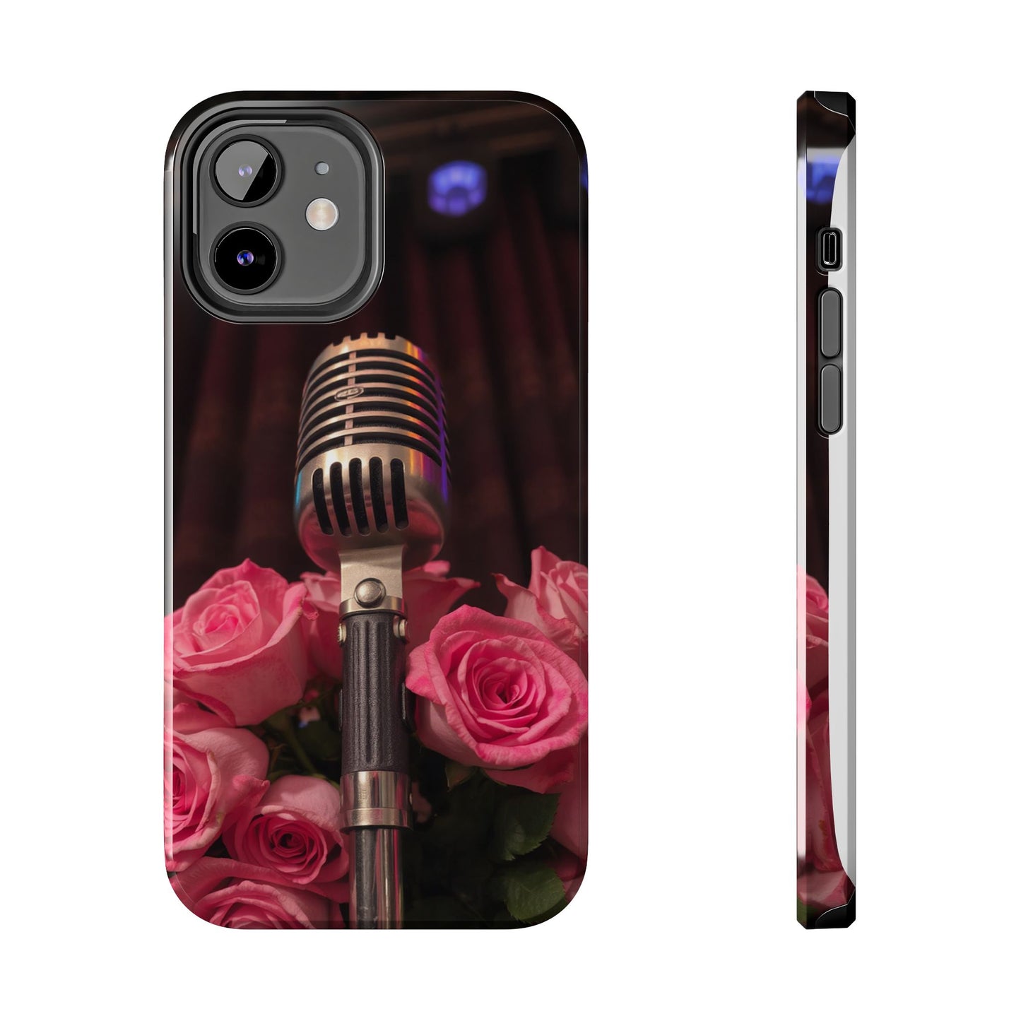 Stylish Tough Phone Case with Vintage Microphone and Roses