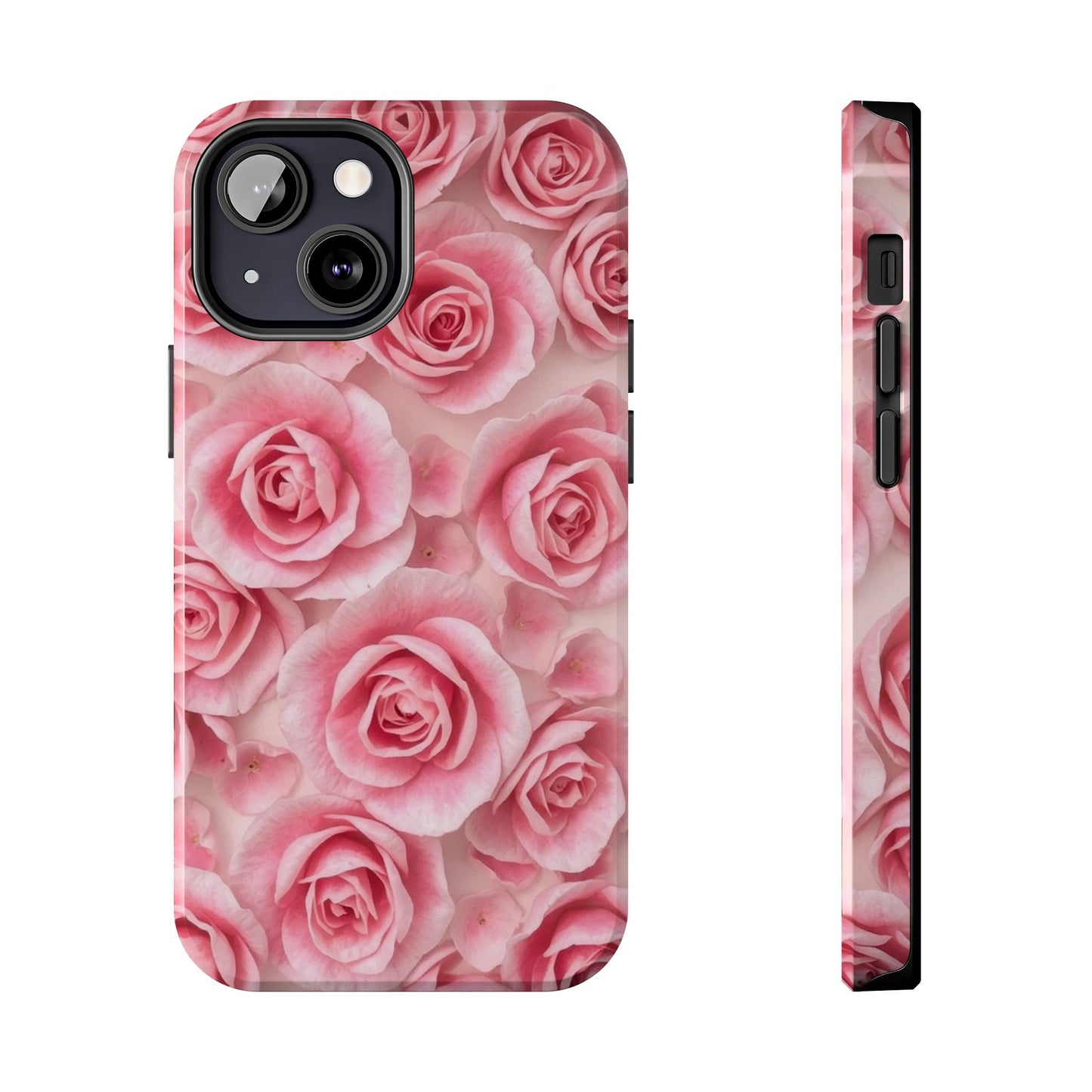 Floral Tough Phone Case - Pink Rose Design, Durable Protection for Flower Lovers