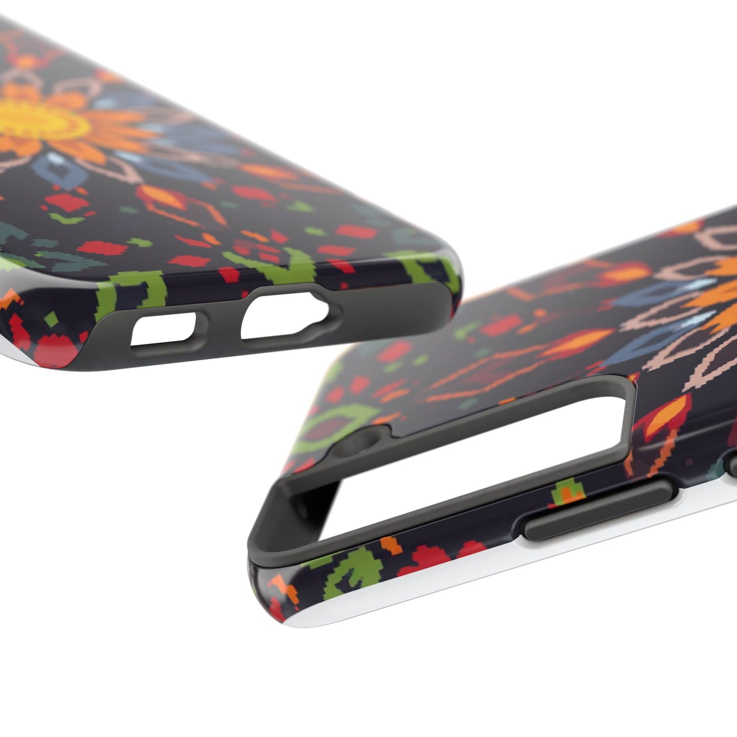 Pixel Art Floral Tough Phone Case - Pixelated Mandala Design for iPhone