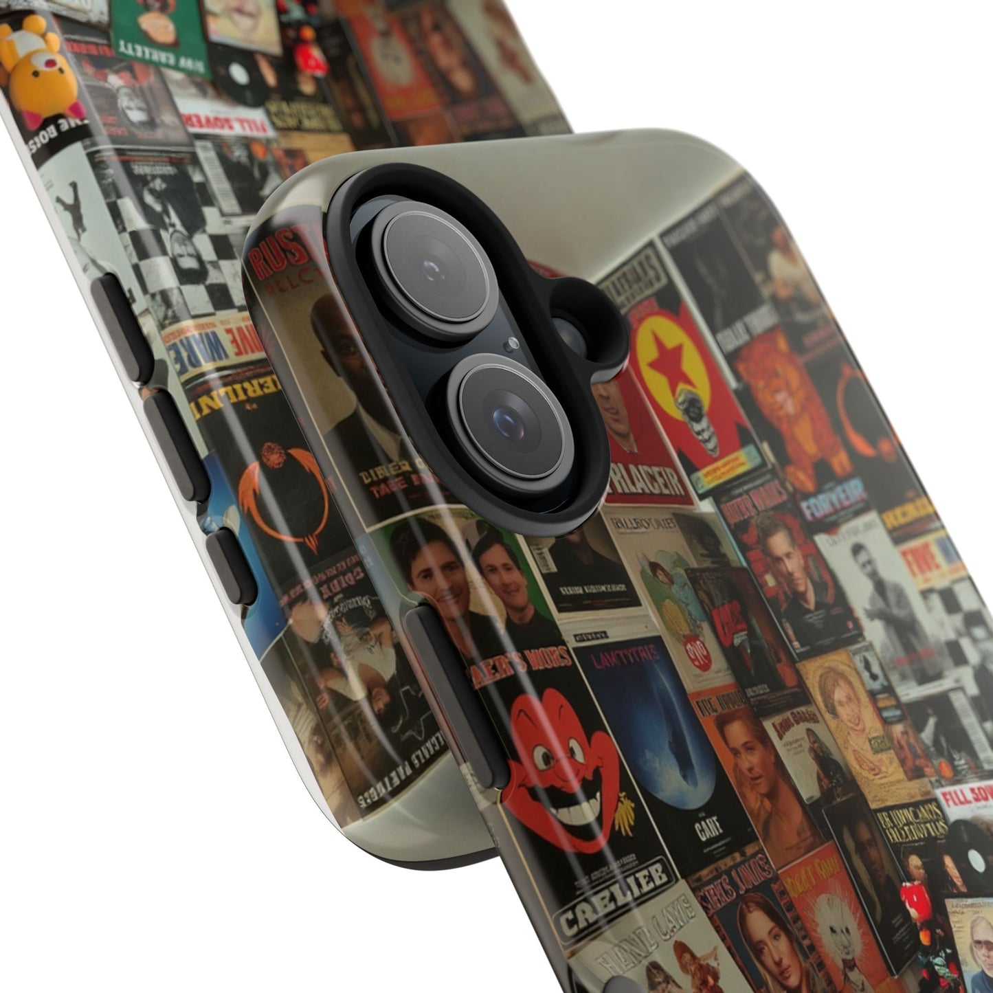 Retro Vibe Tough Phone Case - Vintage Movie Posters & Plush Toys Design