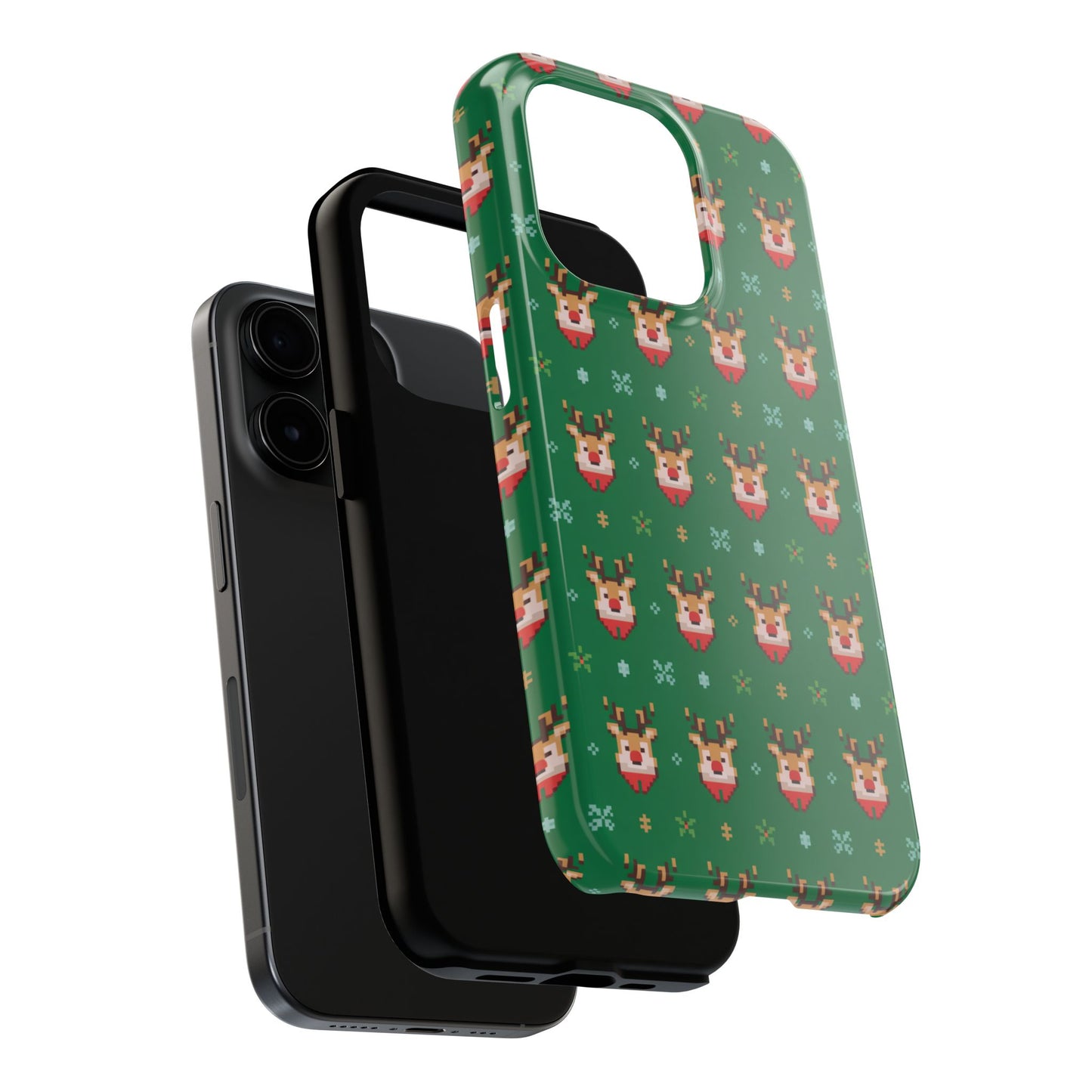 Pixel Art Christmas Rudolf Pattern Phone Case Green