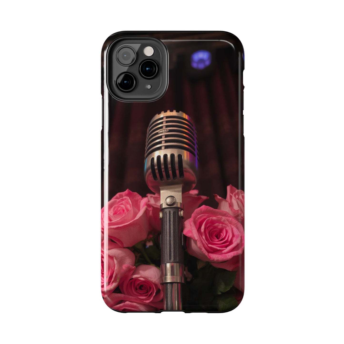 Stylish Tough Phone Case with Vintage Microphone and Roses
