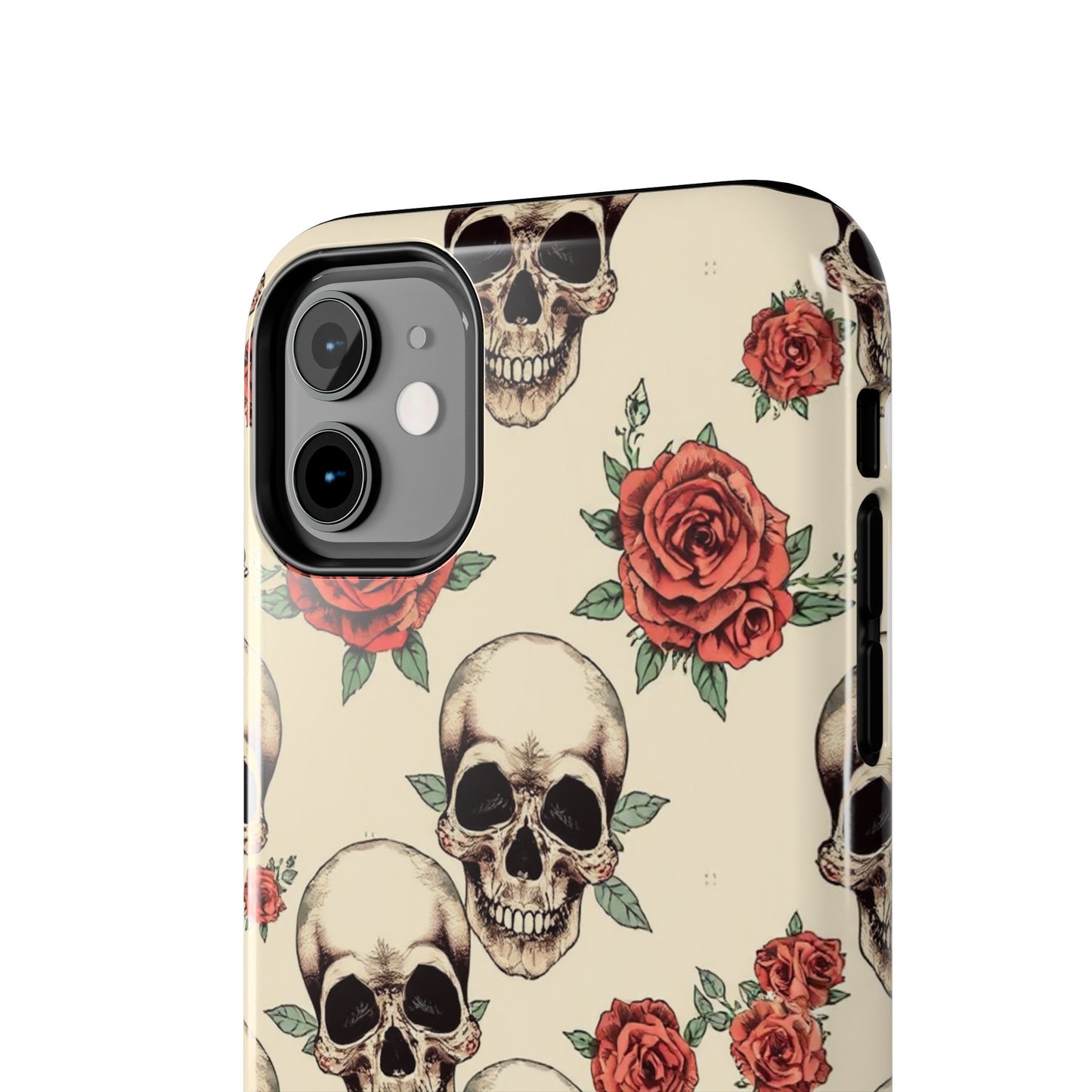 Tough Phone Case with Skull and Rose Design - Edgy Floral iPhone Protection