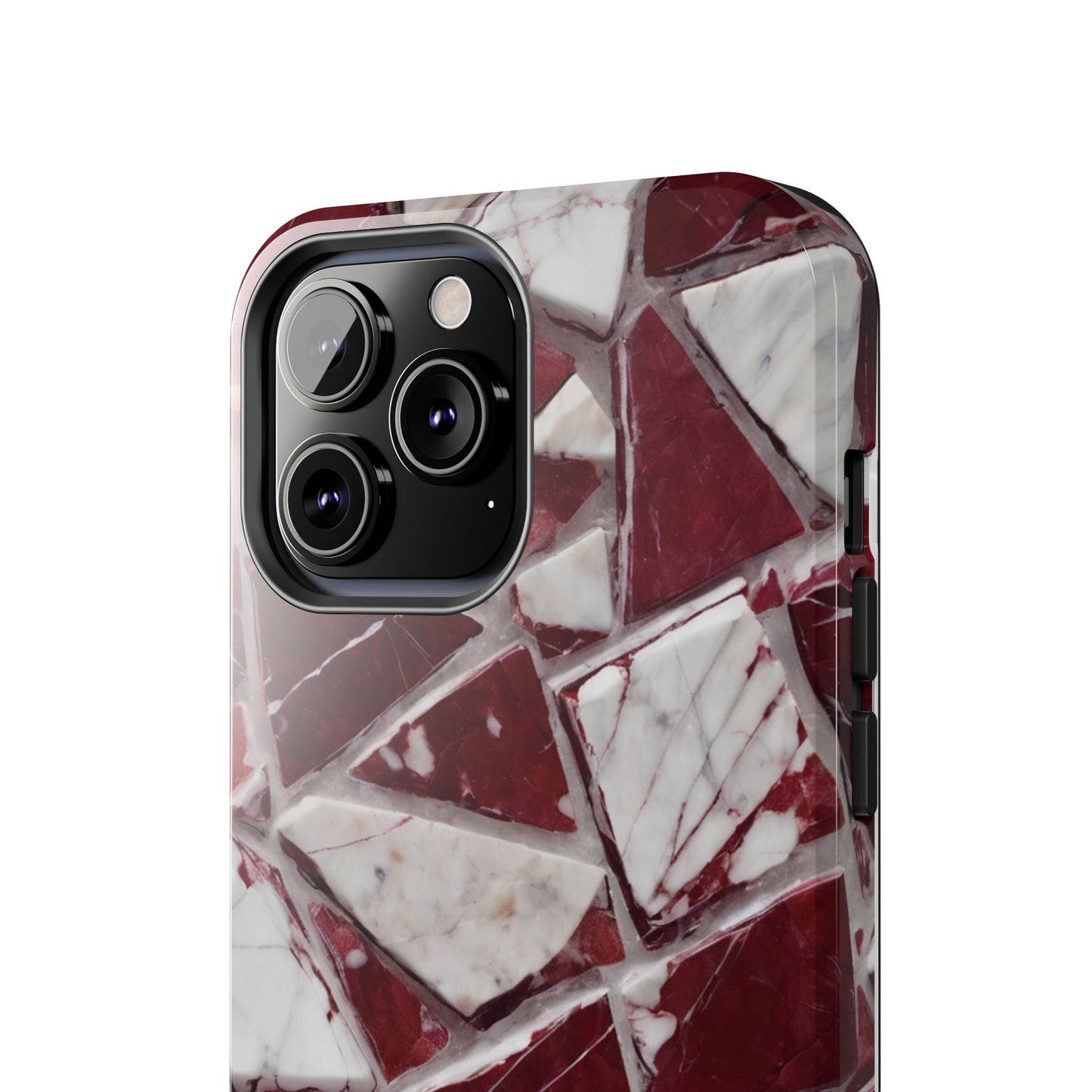 Elegant Red Pieces Marble Pattern Tough Phone Case - Stylish Protection for iPhone
