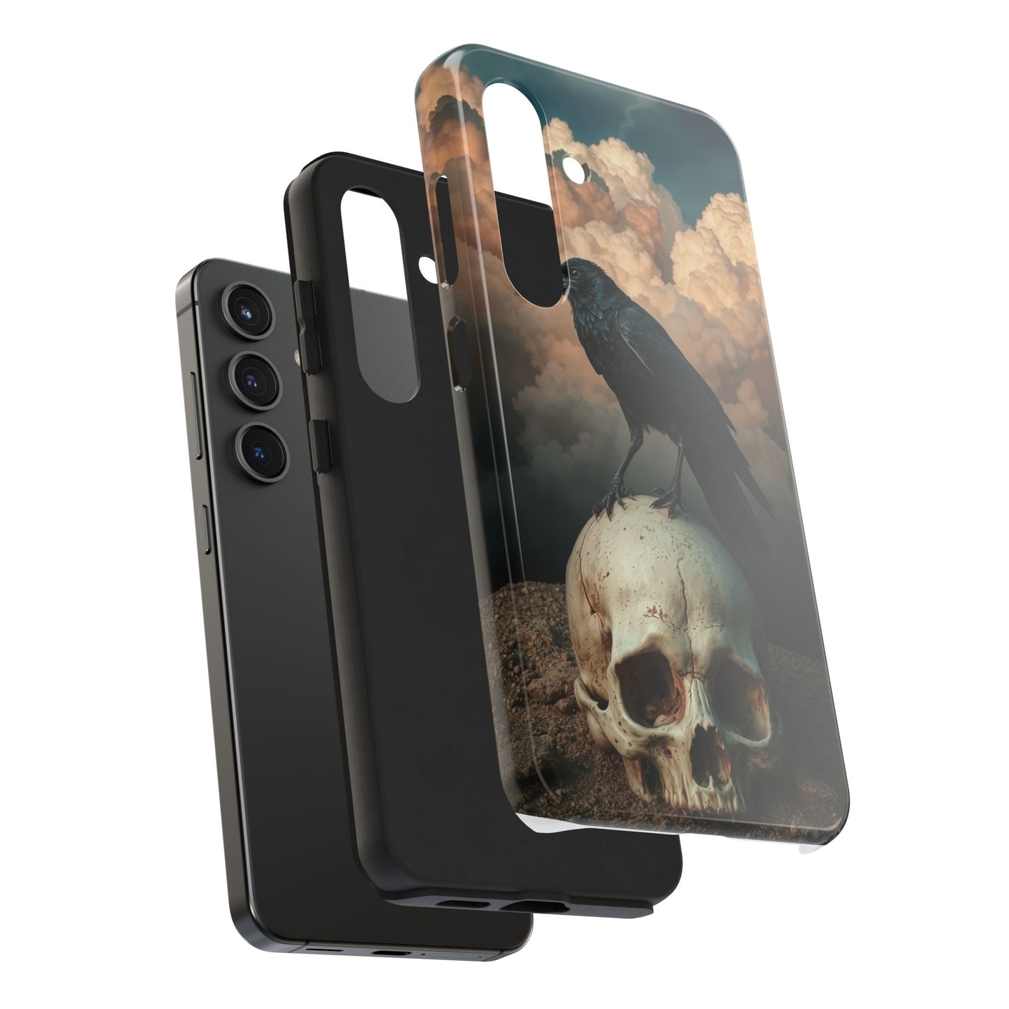 Gothic Raven Skull Tough Phone Case - Unique Protective Cover for Halloween Lovers
